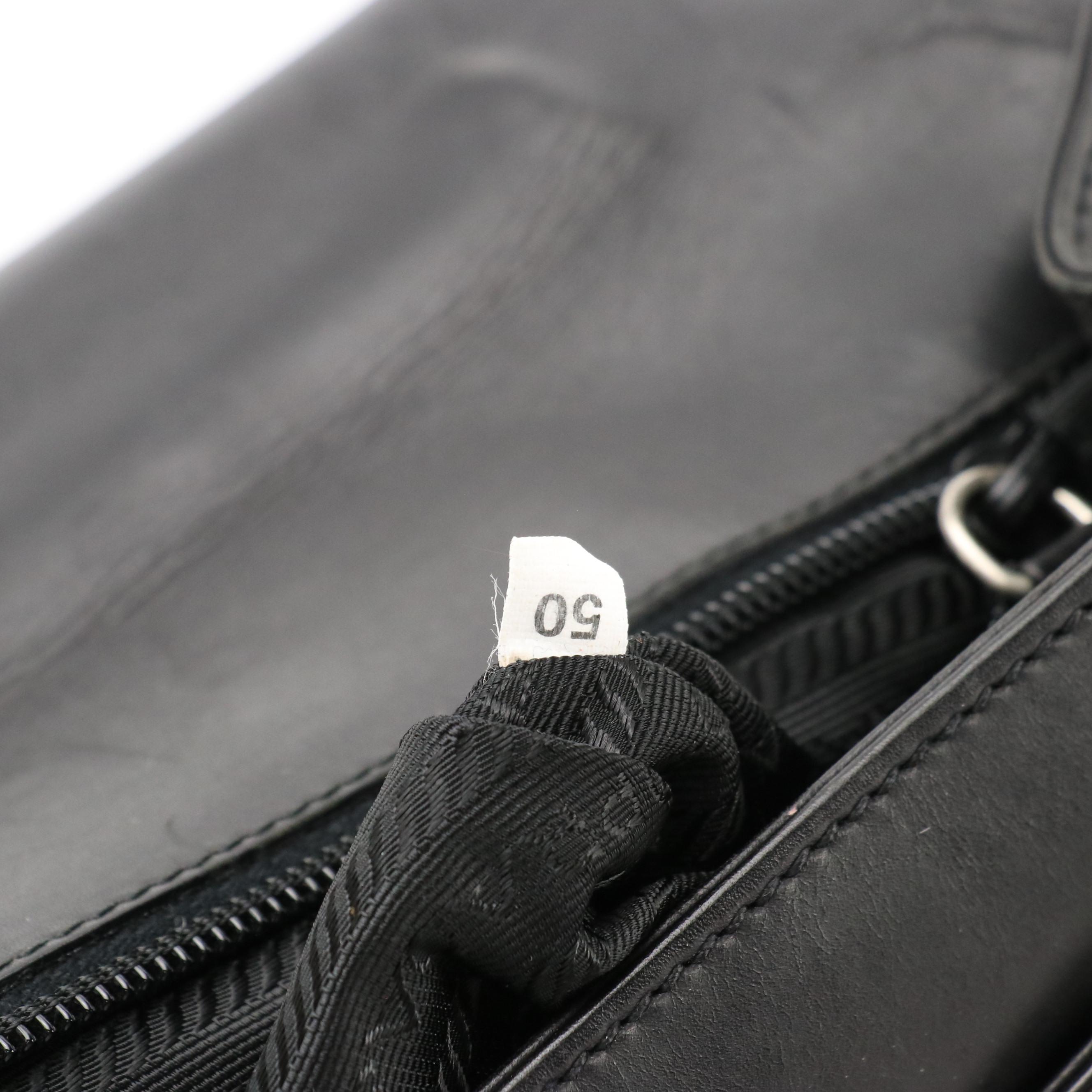 Prada Top Handle Messenger Business Bag in Black Leather