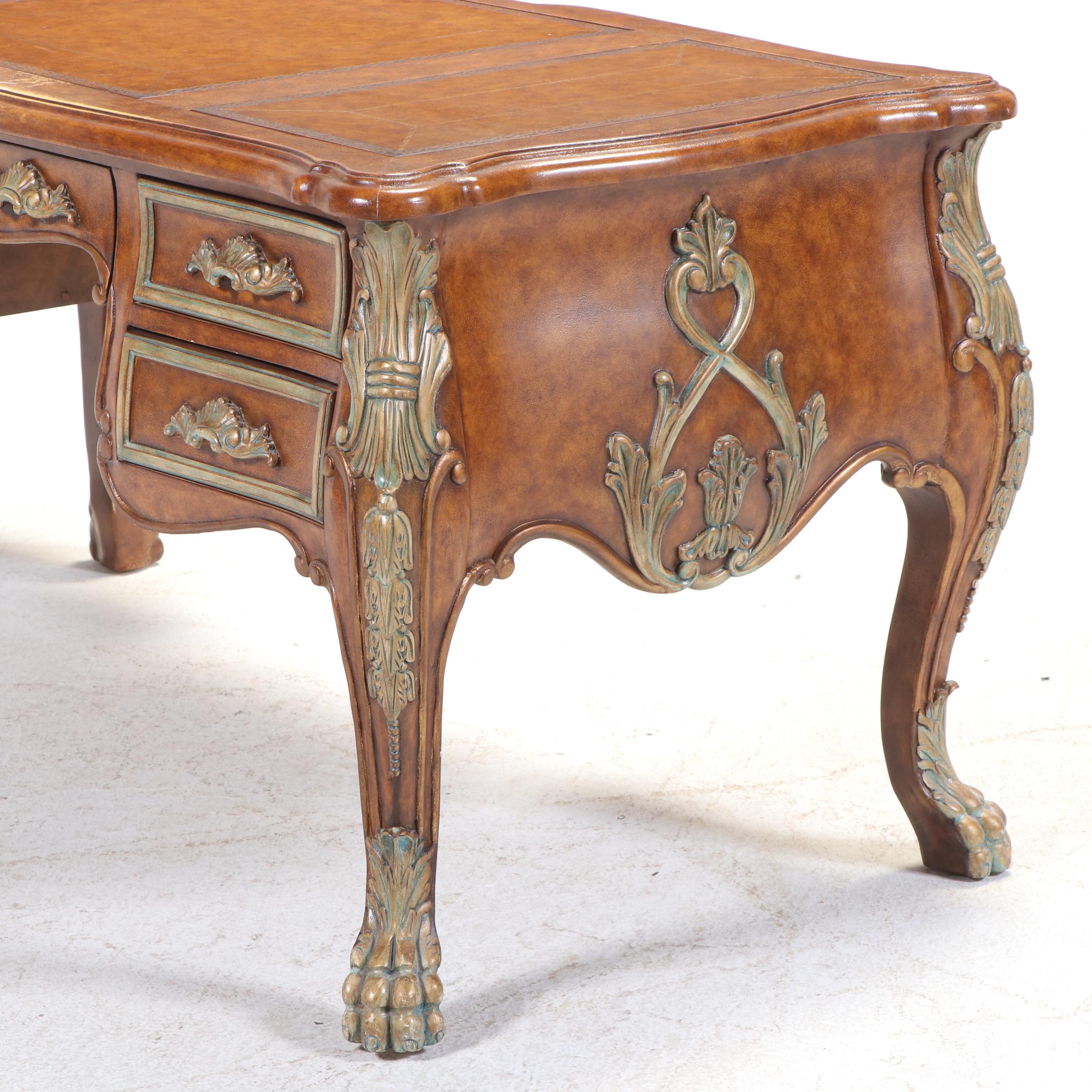 Napoleon III Style Parcel-Gilt and Leather-Top Wood Executive Desk