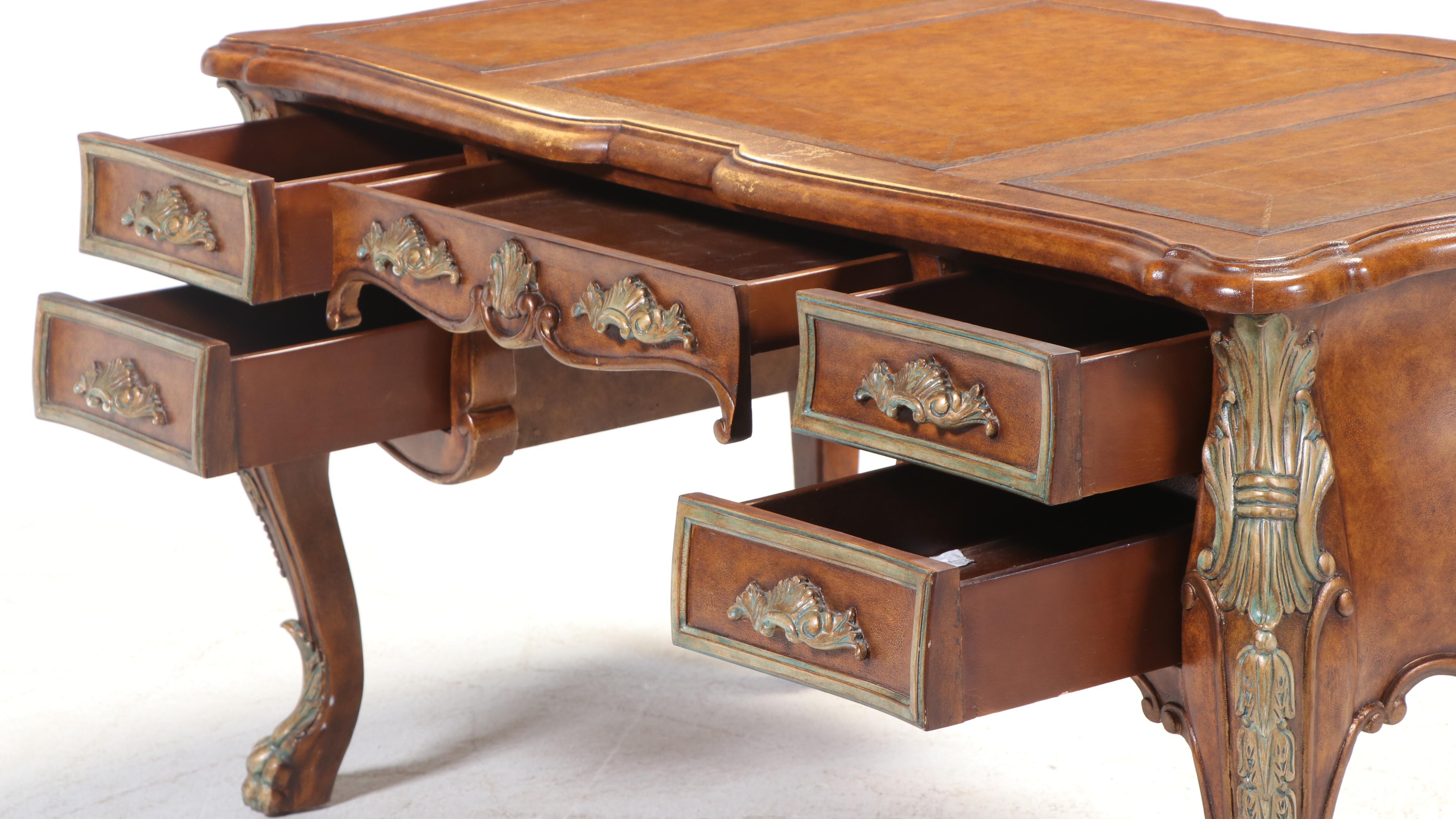 Napoleon III Style Parcel-Gilt and Leather-Top Wood Executive Desk