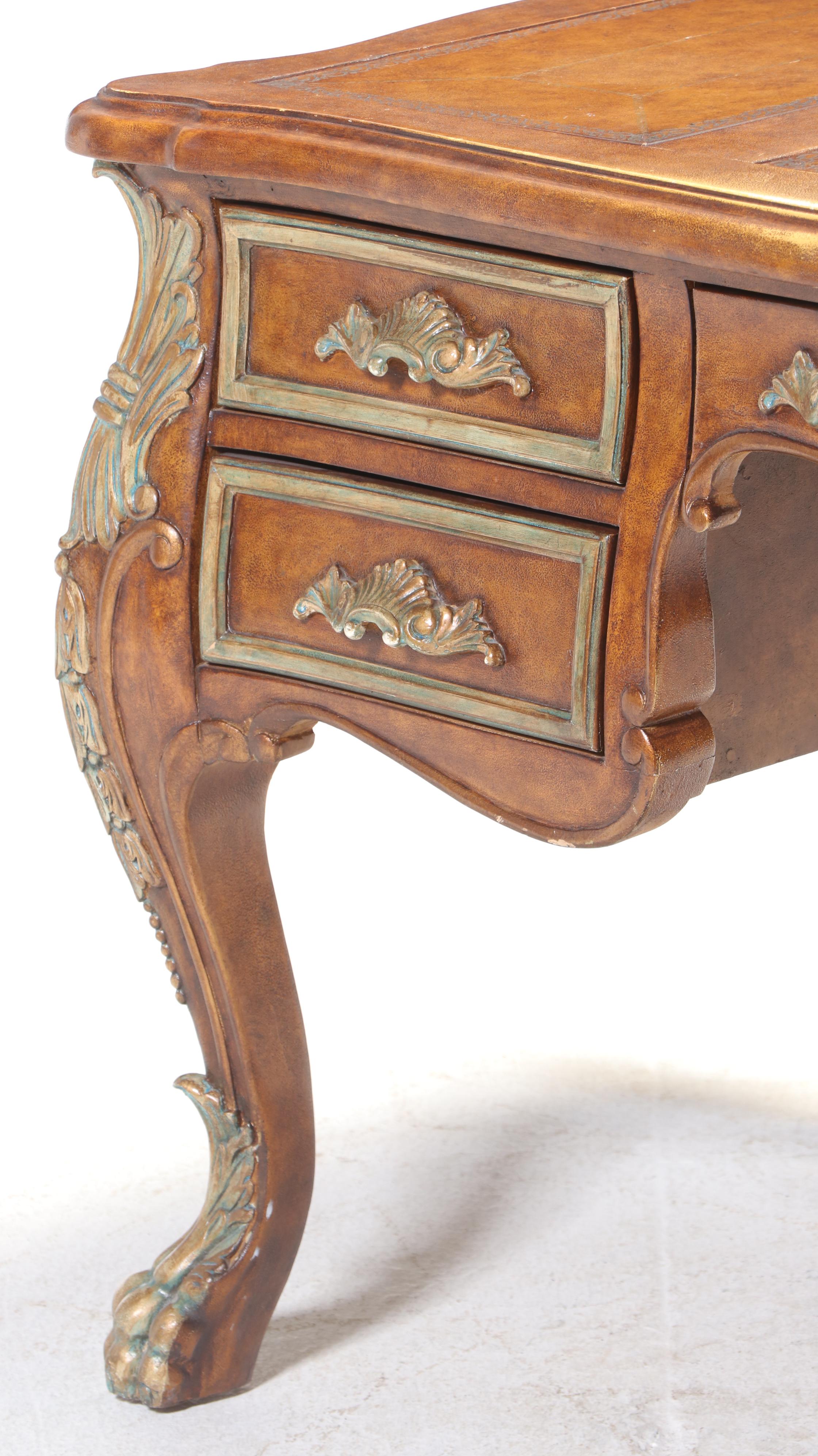 Napoleon III Style Parcel-Gilt and Leather-Top Wood Executive Desk