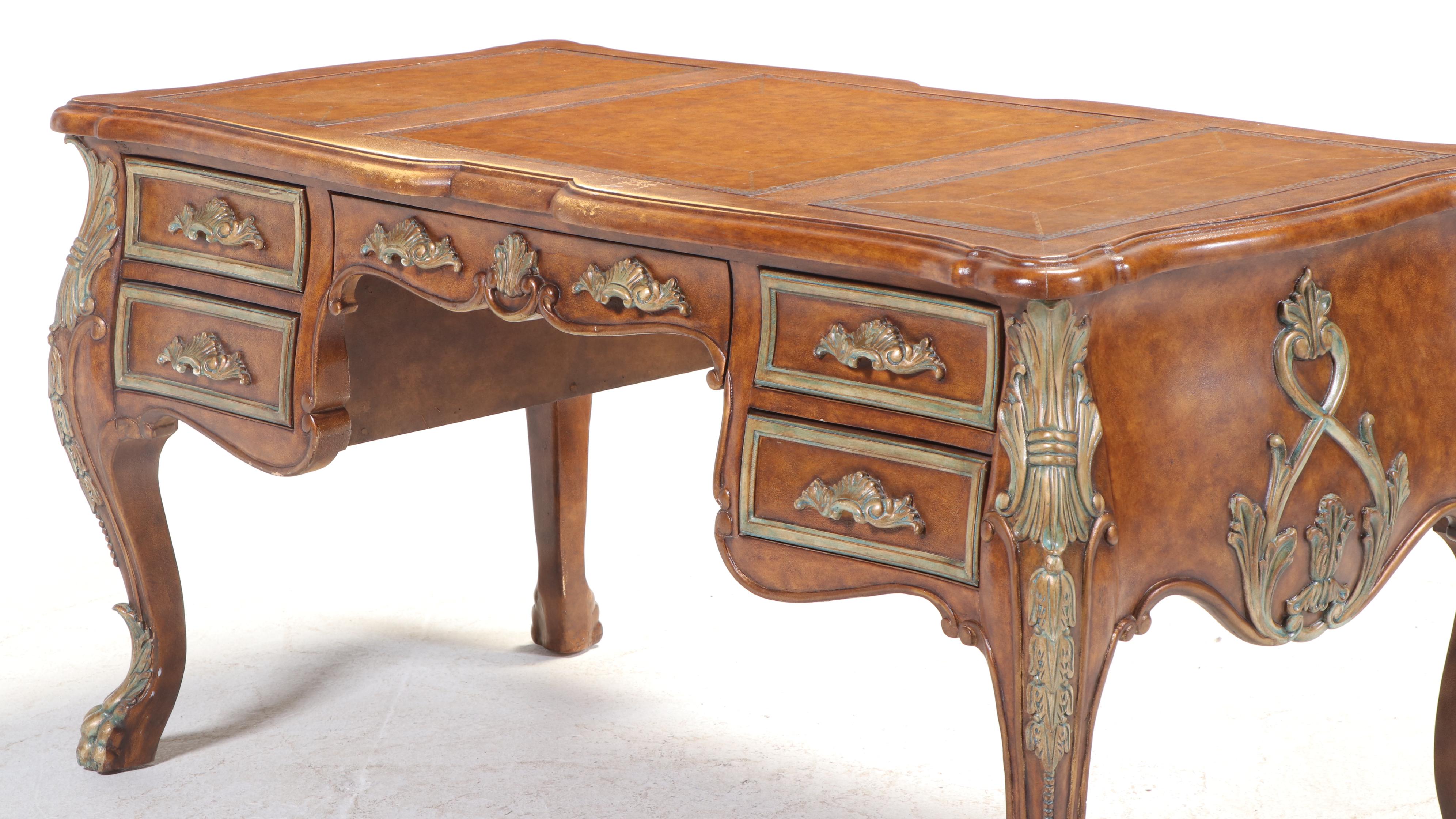 Napoleon III Style Parcel-Gilt and Leather-Top Wood Executive Desk