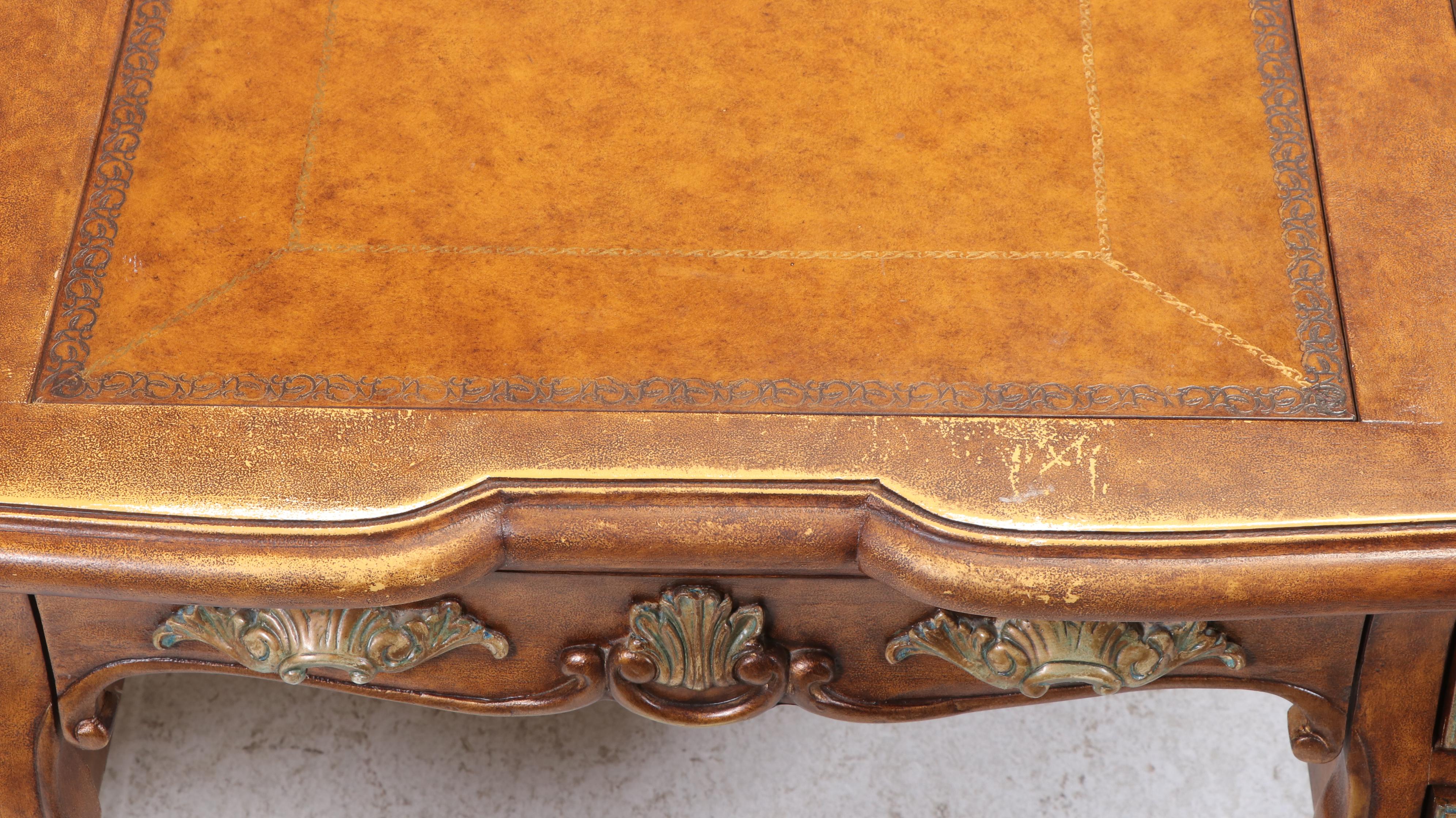 Napoleon III Style Parcel-Gilt and Leather-Top Wood Executive Desk