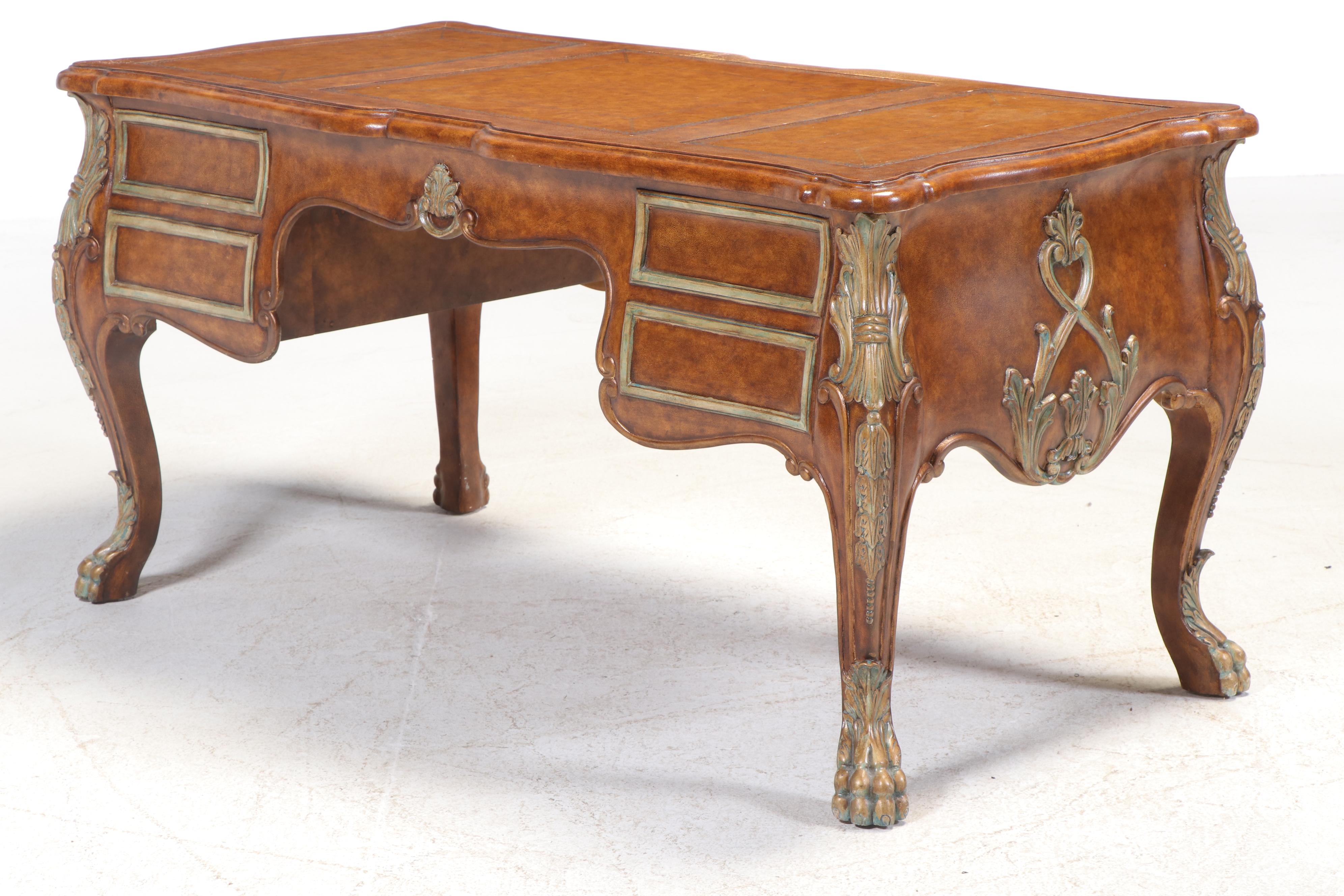 Napoleon III Style Parcel-Gilt and Leather-Top Wood Executive Desk