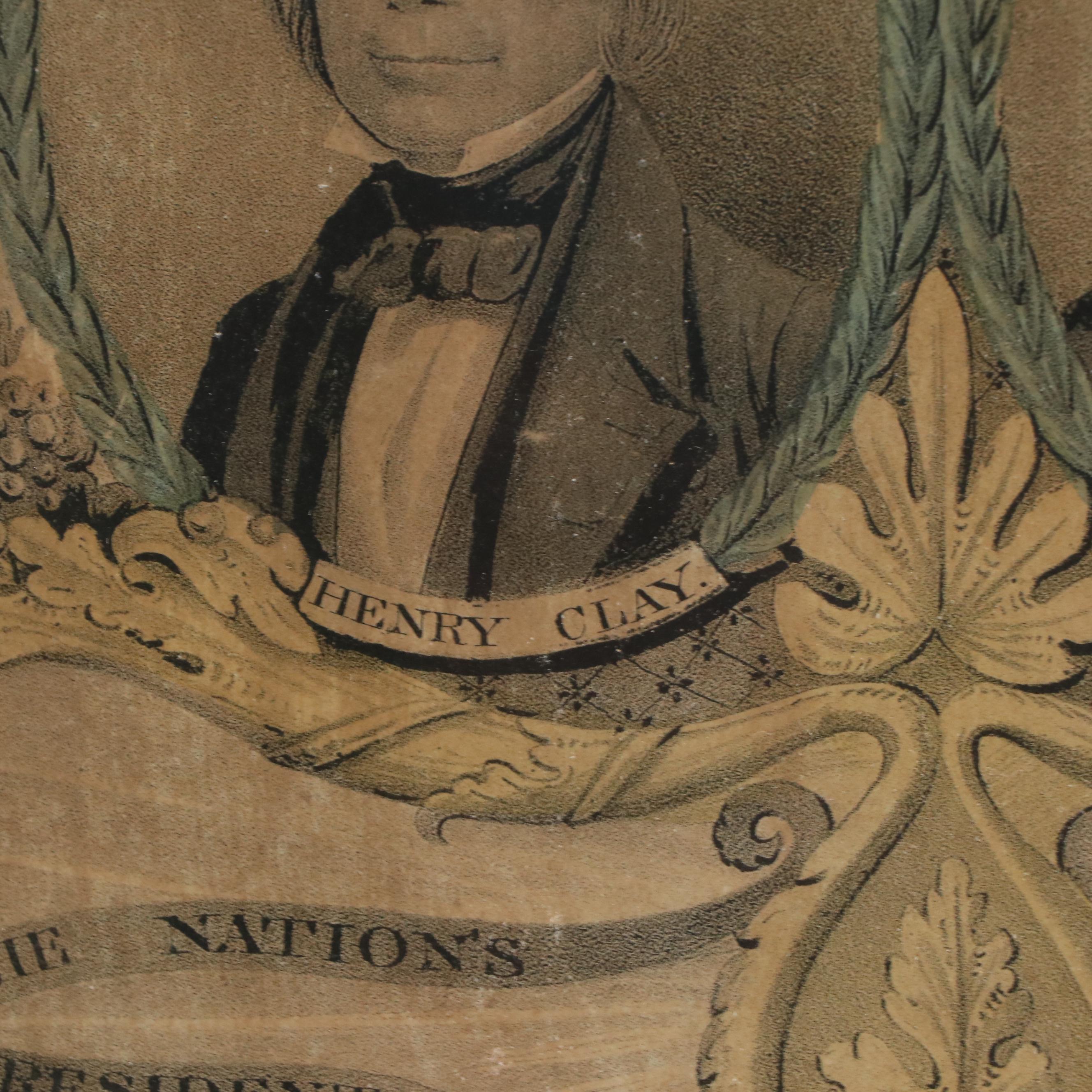 N. Currier Hand-Colored Lithograph "Grand National Whig Banner, 'Onward,'" 1844