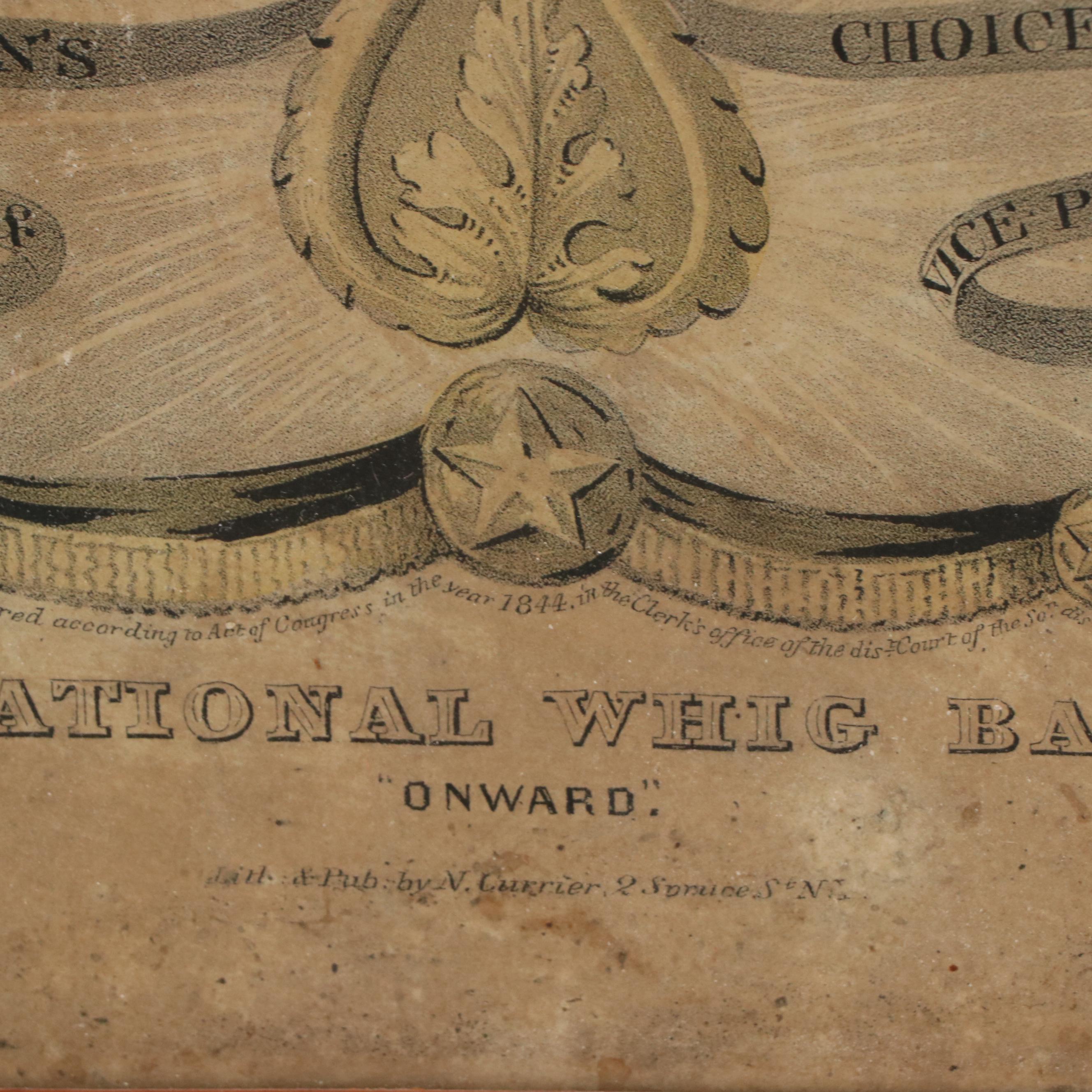 N. Currier Hand-Colored Lithograph "Grand National Whig Banner, 'Onward,'" 1844
