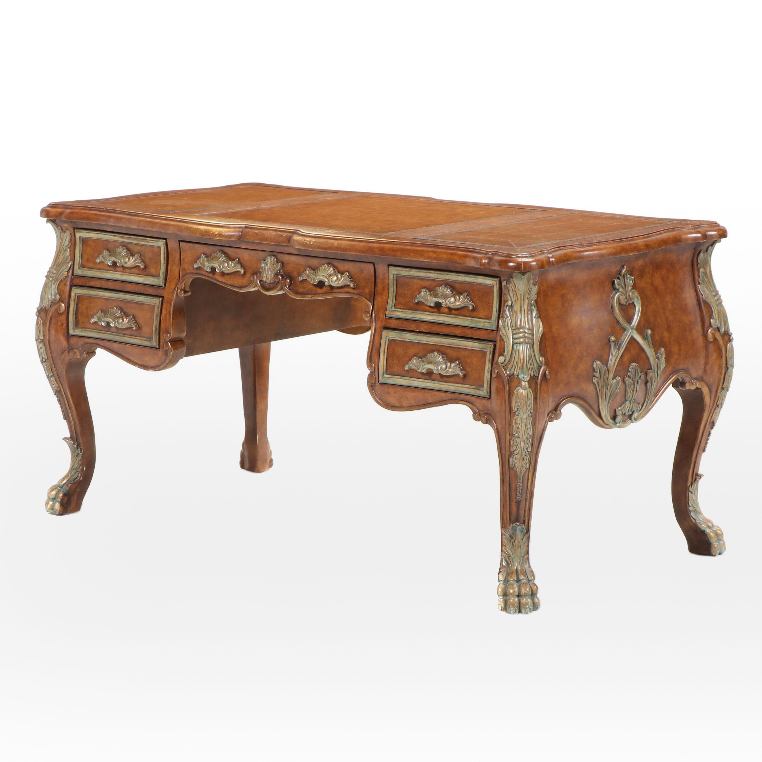 Napoleon III Style Parcel-Gilt and Leather-Top Wood Executive Desk