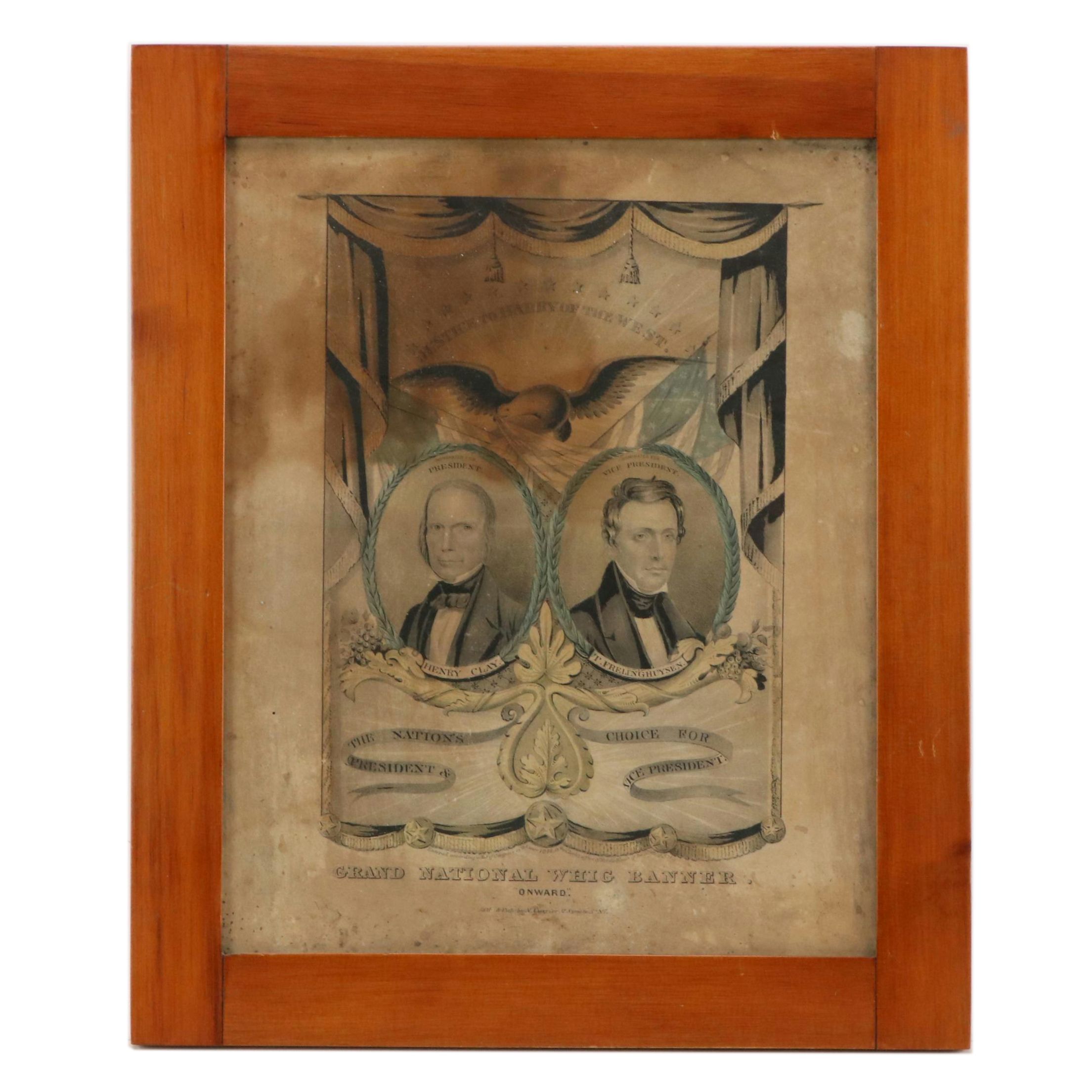 N. Currier Hand-Colored Lithograph "Grand National Whig Banner, 'Onward,'" 1844