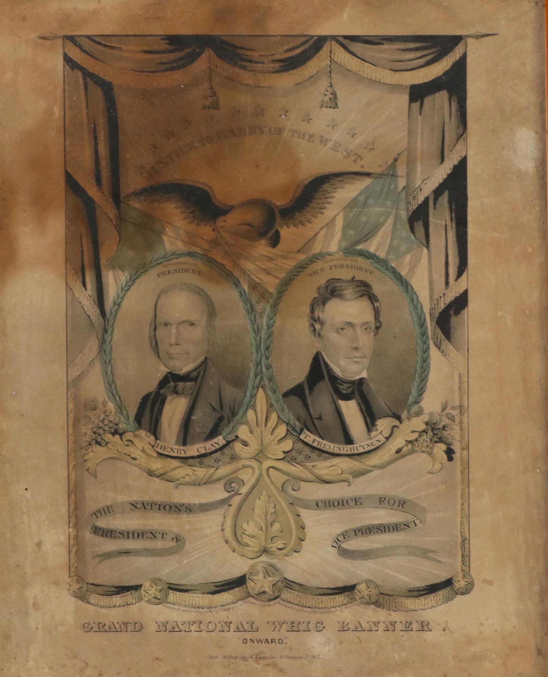 N. Currier Hand-Colored Lithograph "Grand National Whig Banner, 'Onward,'" 1844