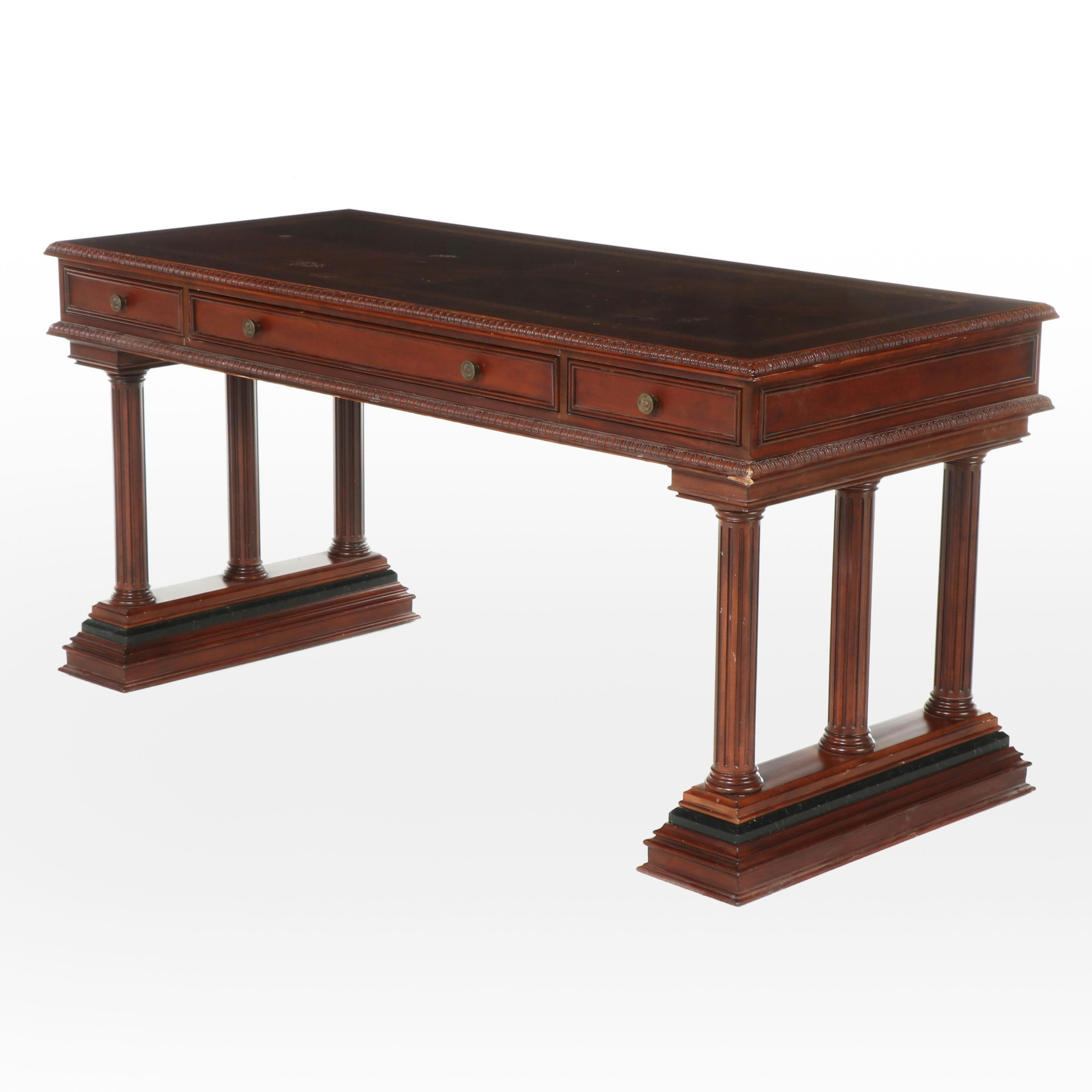 The Bombay Company Classical Style Mahogany and Marquetry Writing Table