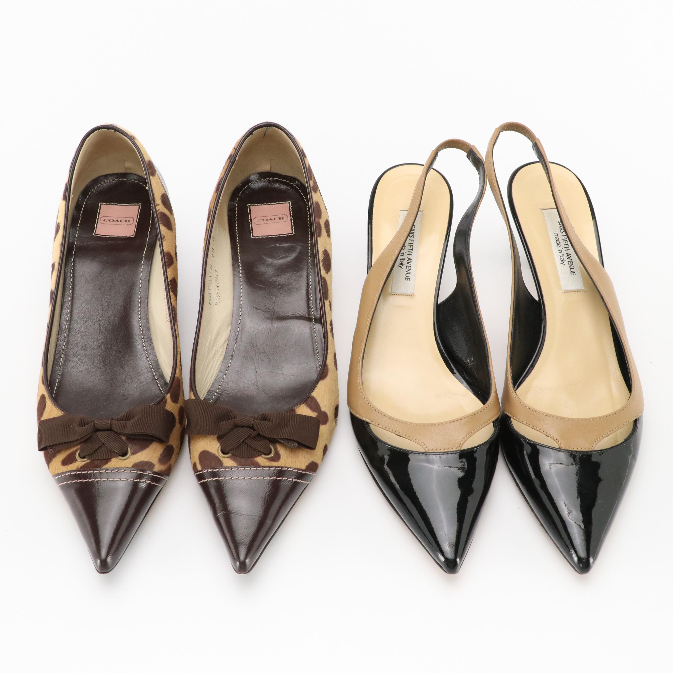 Coach Tulla Calf Hair Kitten Heels with Saks Fifth Ave. Slingback Heels