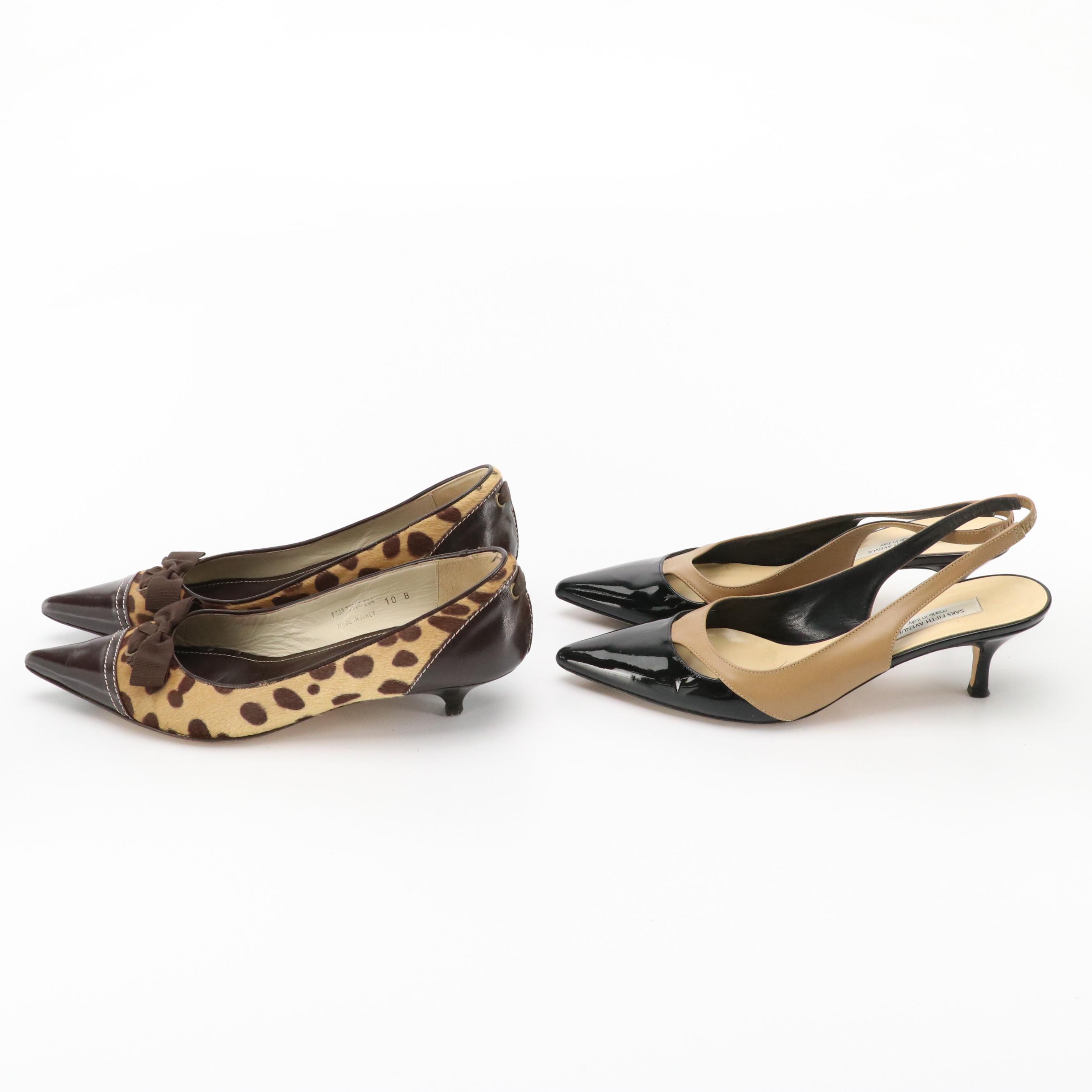 Coach Tulla Calf Hair Kitten Heels with Saks Fifth Ave. Slingback Heels