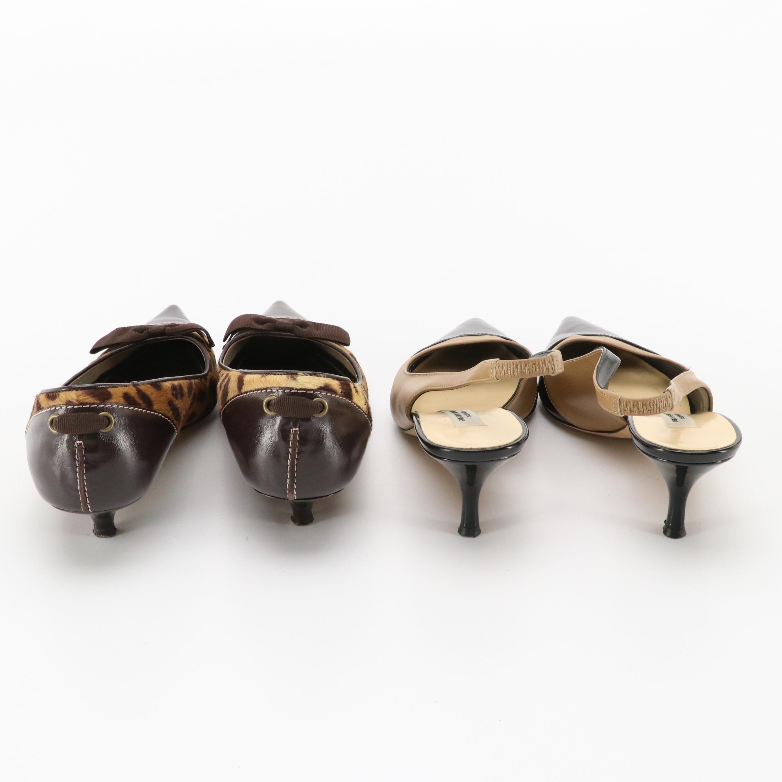 Coach Tulla Calf Hair Kitten Heels with Saks Fifth Ave. Slingback Heels