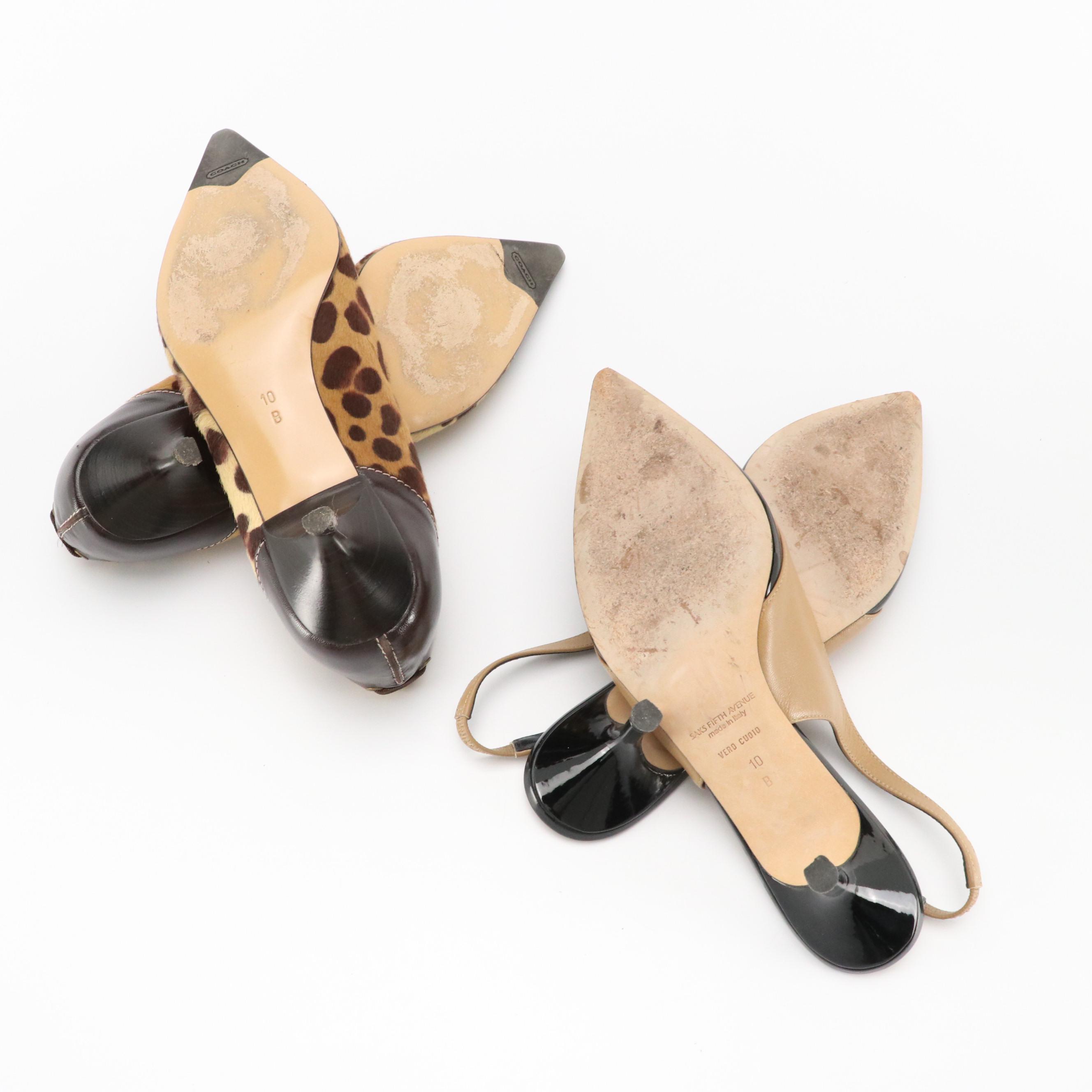 Coach Tulla Calf Hair Kitten Heels with Saks Fifth Ave. Slingback Heels