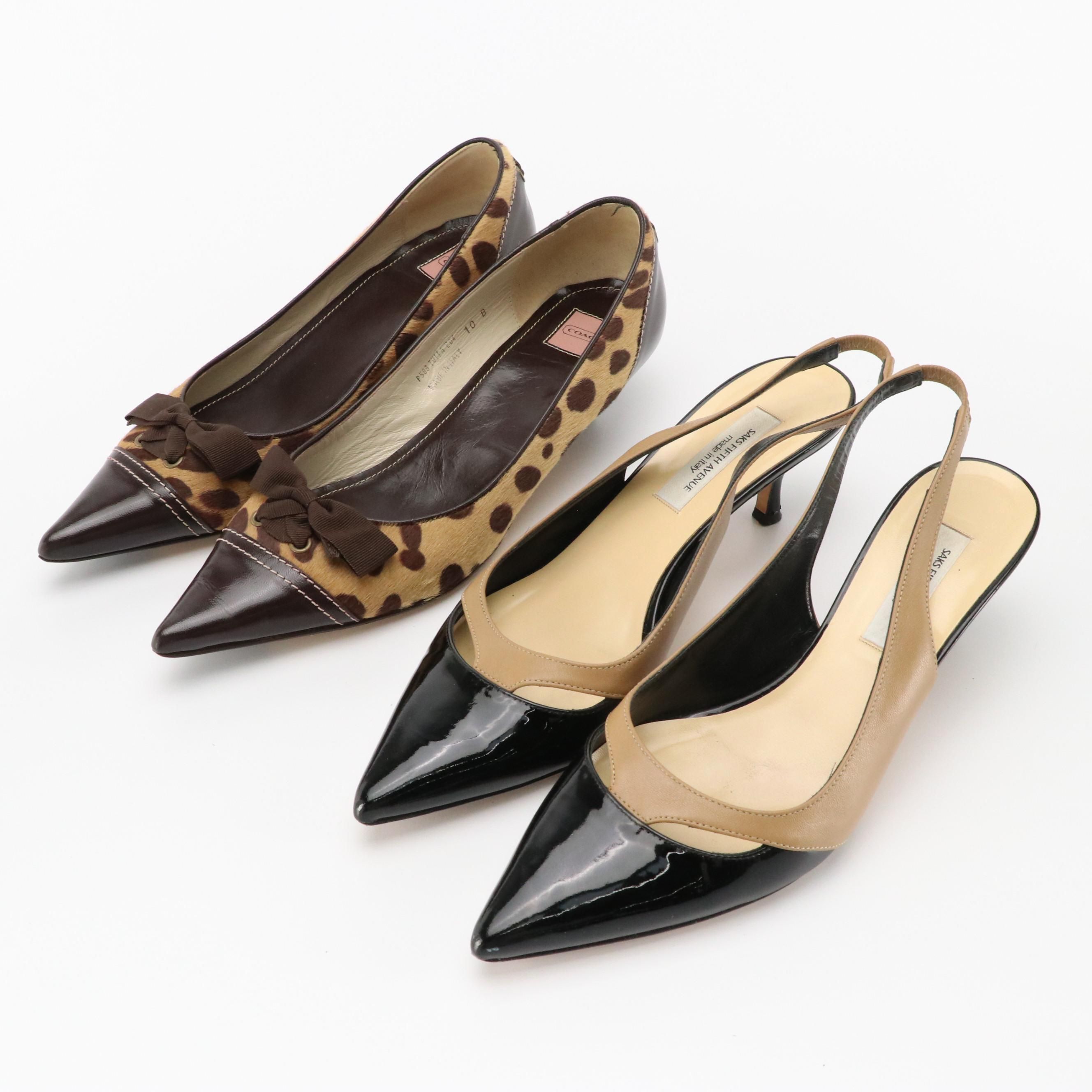 Coach Tulla Calf Hair Kitten Heels with Saks Fifth Ave. Slingback Heels