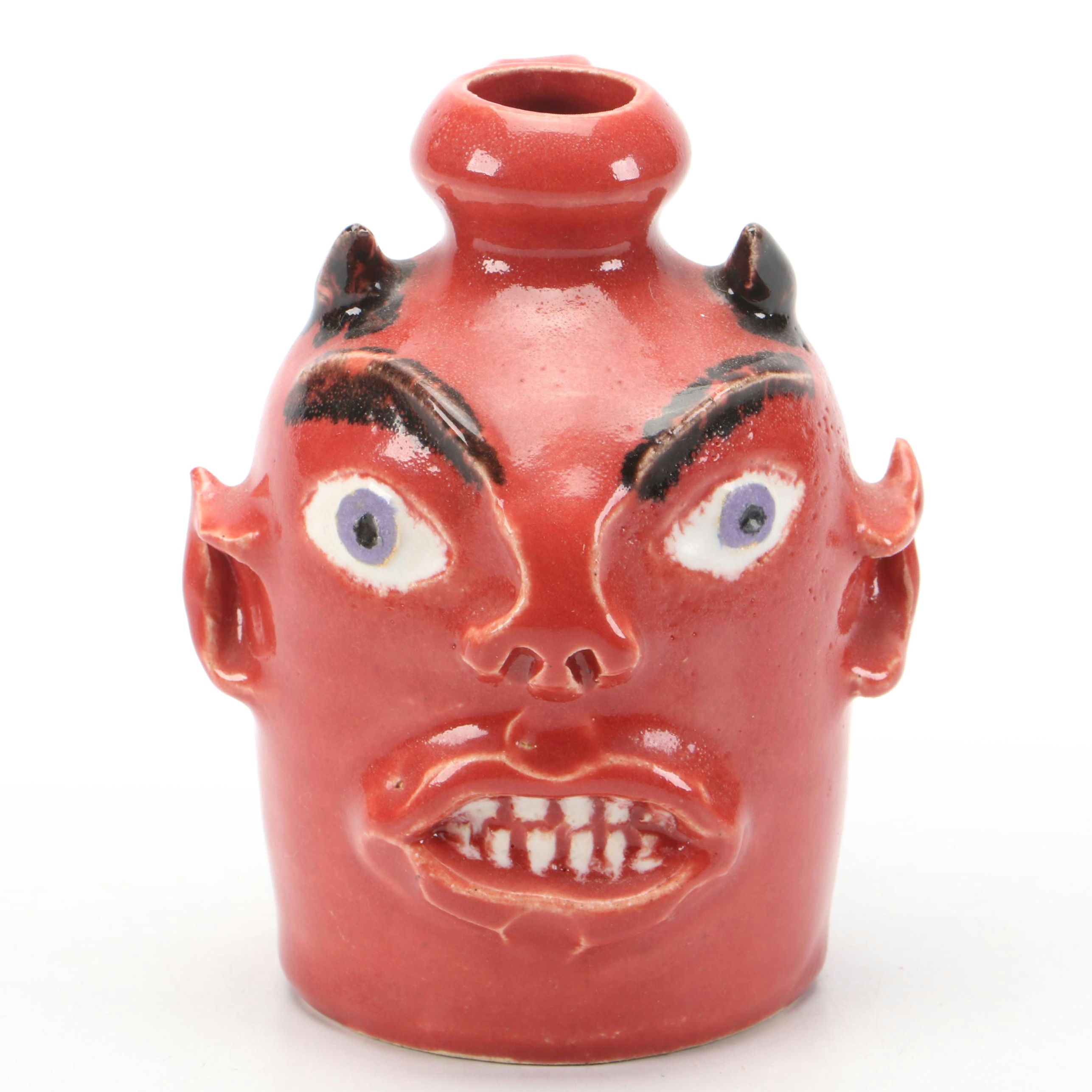 Marvin Bailey Ceramic Devil Folk Art Style Face Jug, 2004