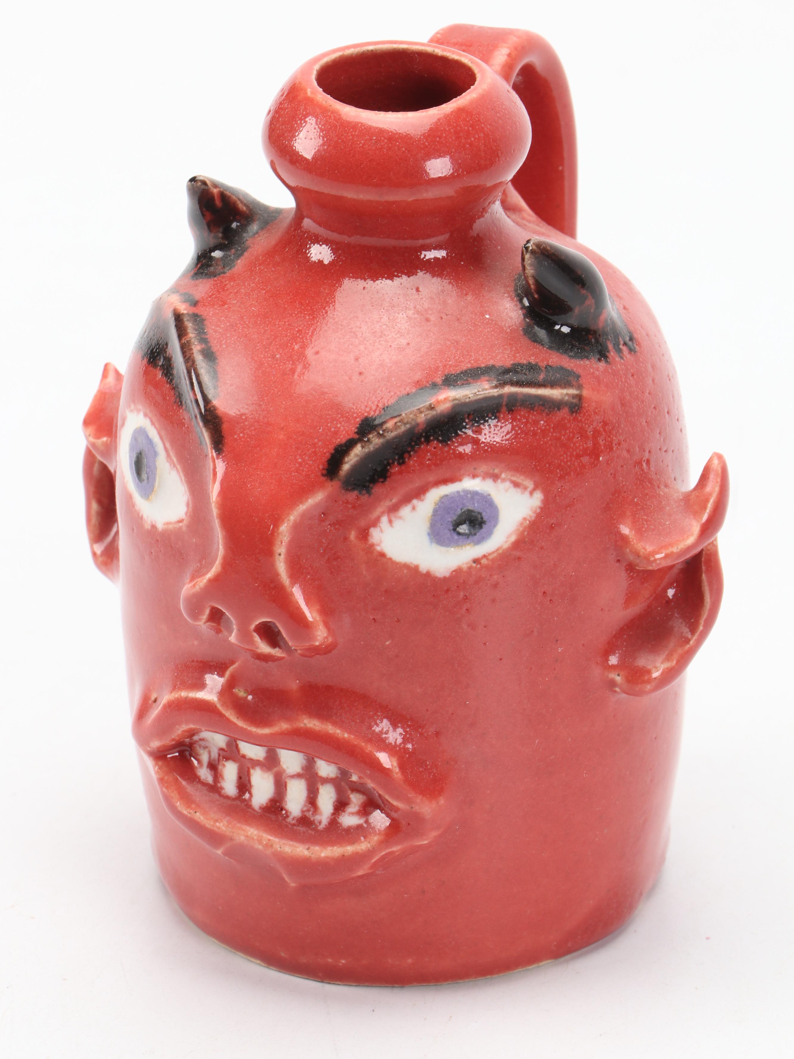 Marvin Bailey Ceramic Devil Folk Art Style Face Jug, 2004