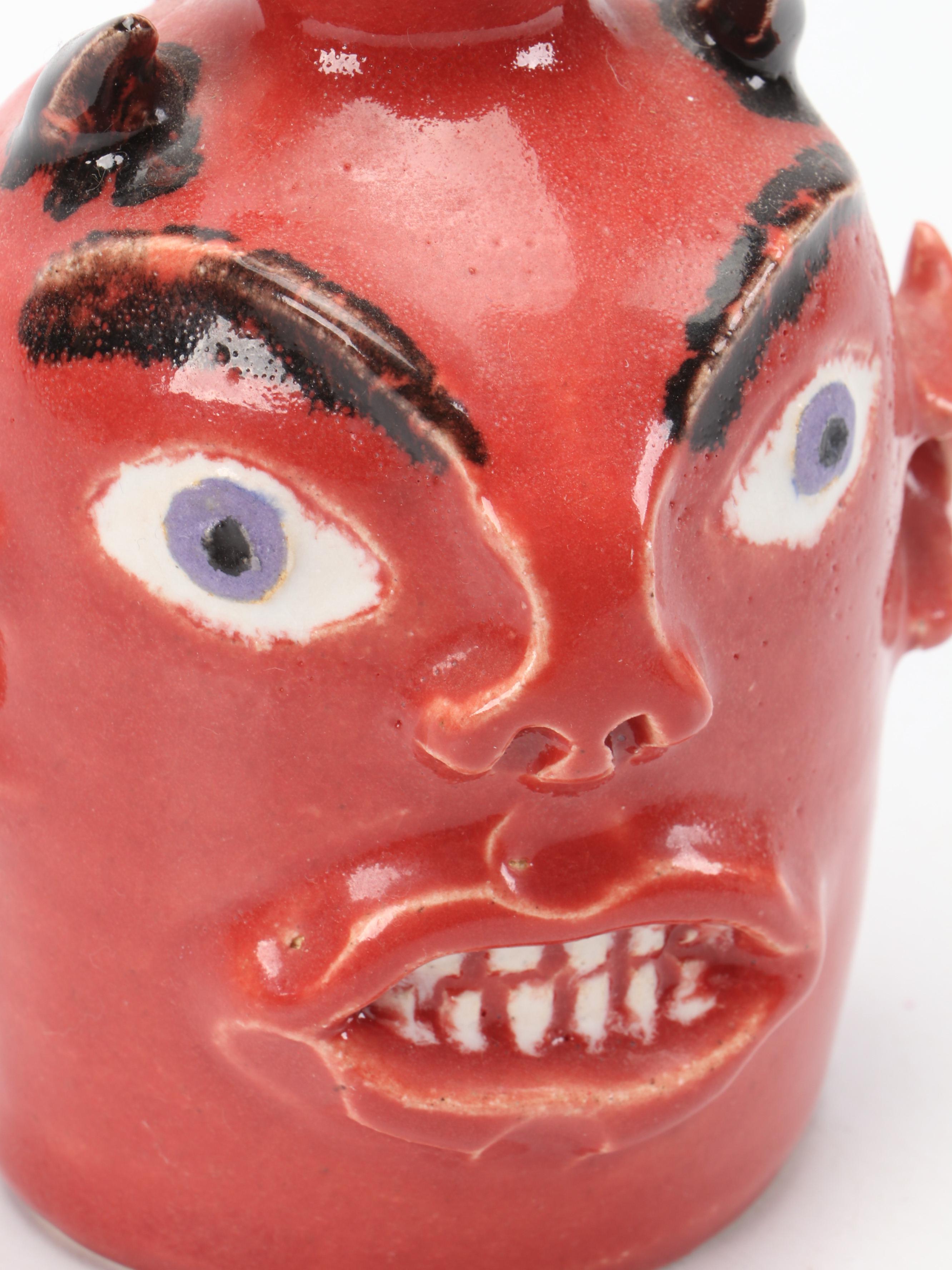 Marvin Bailey Ceramic Devil Folk Art Style Face Jug, 2004