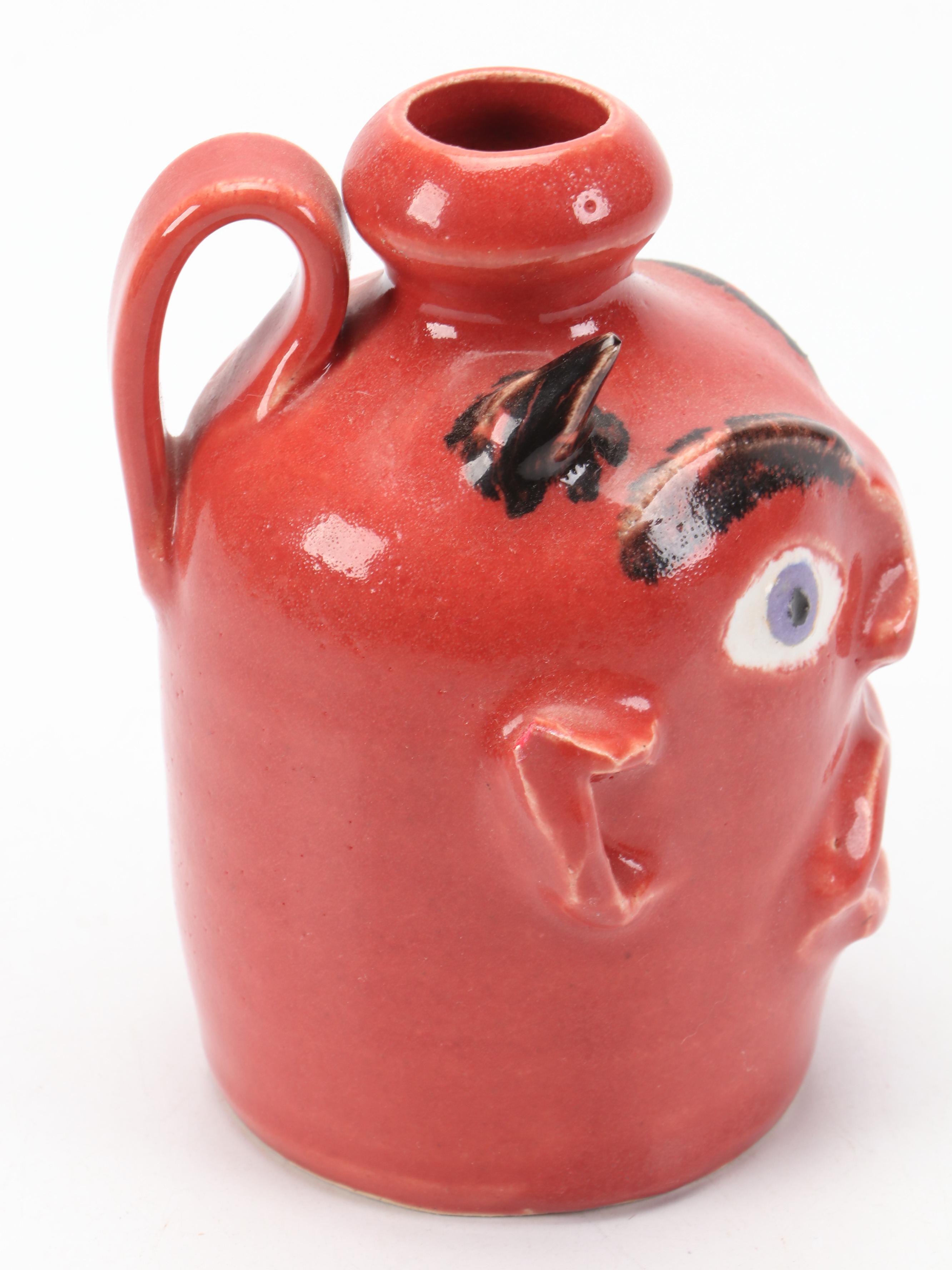 Marvin Bailey Ceramic Devil Folk Art Style Face Jug, 2004