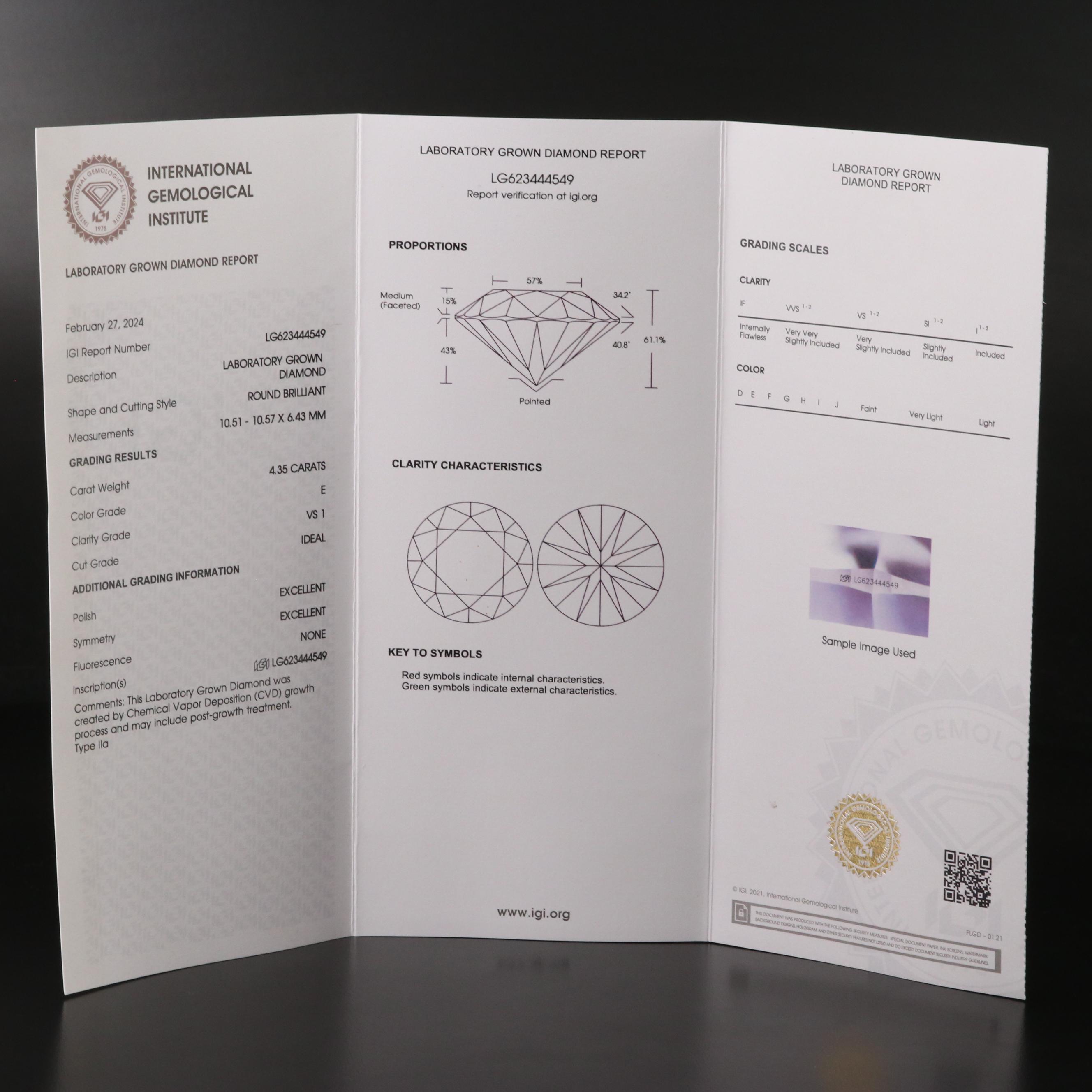 14K 4.35 CT Lab Grown Diamond Pendant Necklace with IGI Report