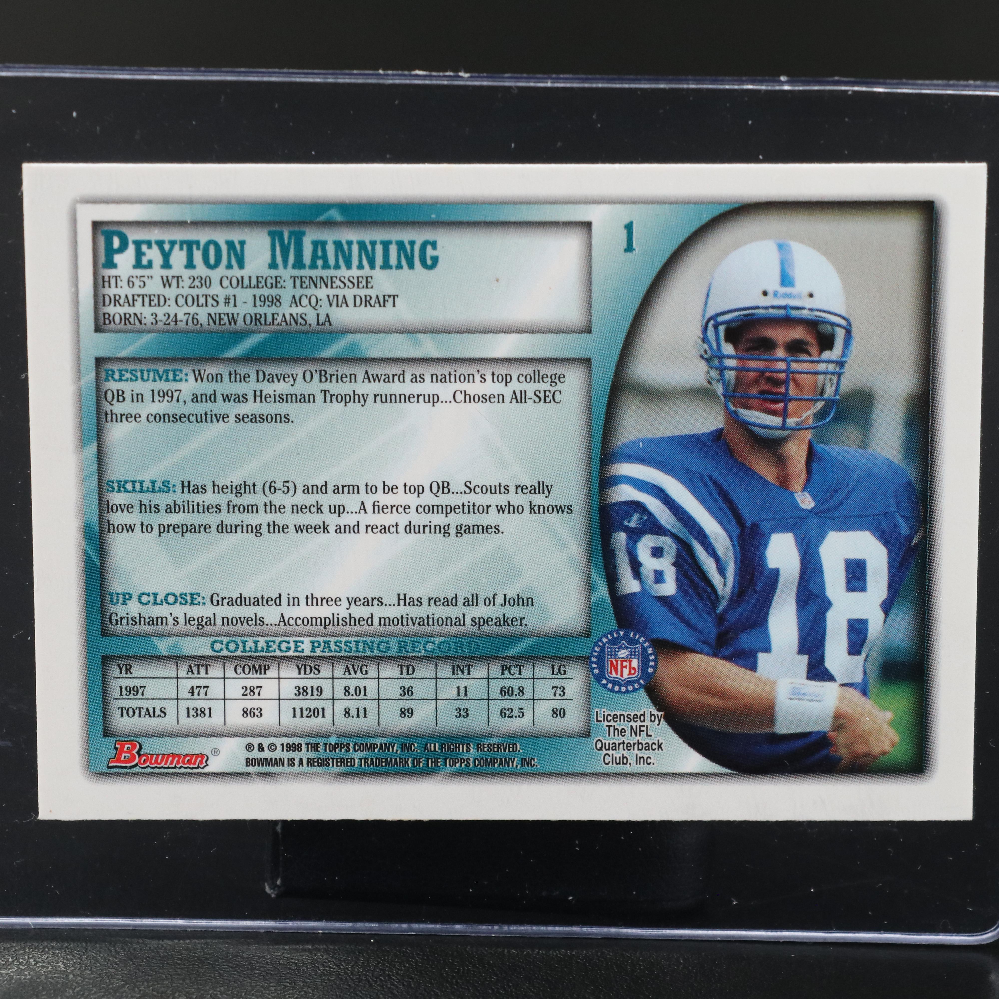 1998 Bowman Peyton Manning Indianapolis Colts Rookie Football Card