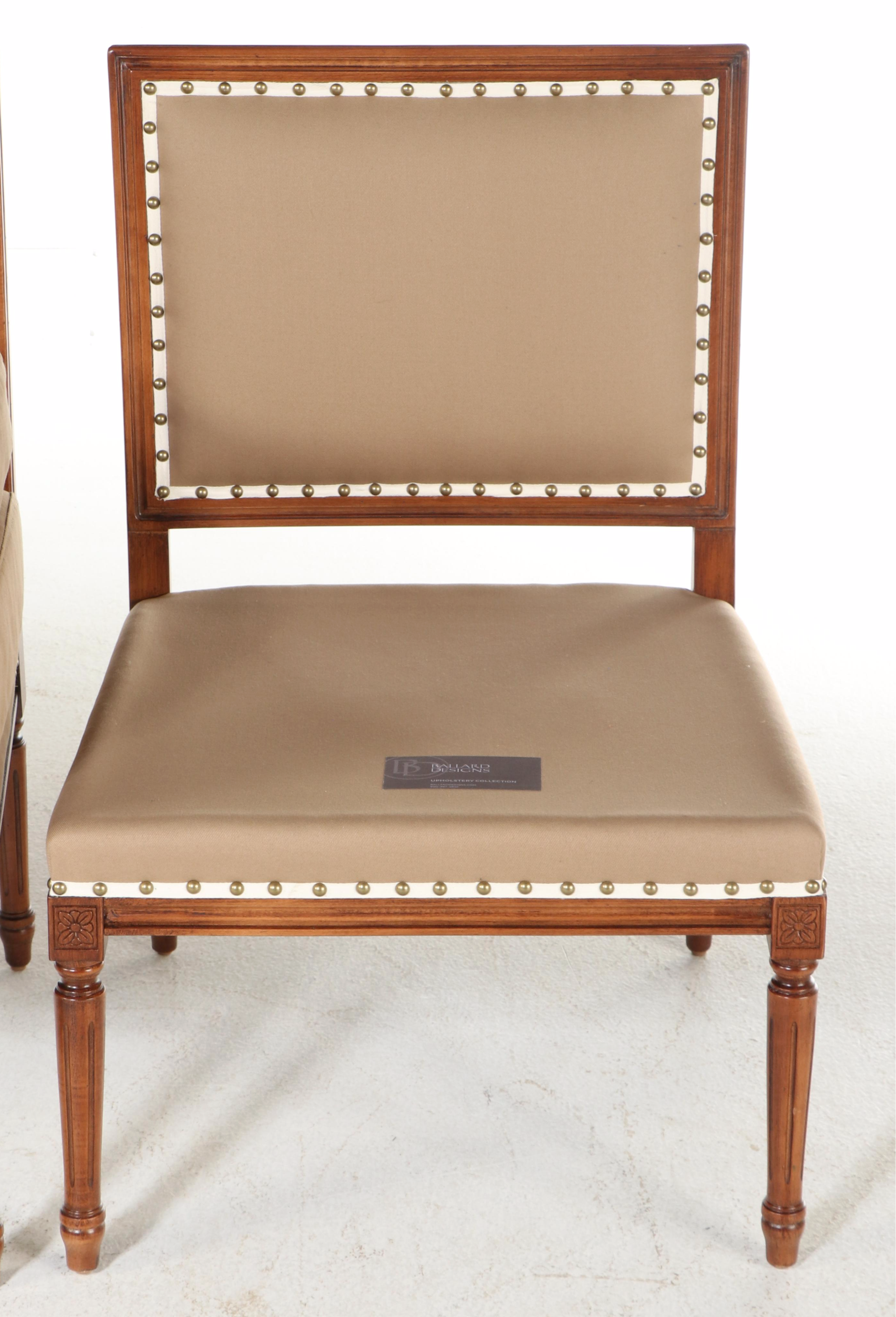 Pair of Ballard Designs "Louis" Beech and Custom-Upholstered Slipper Chairs