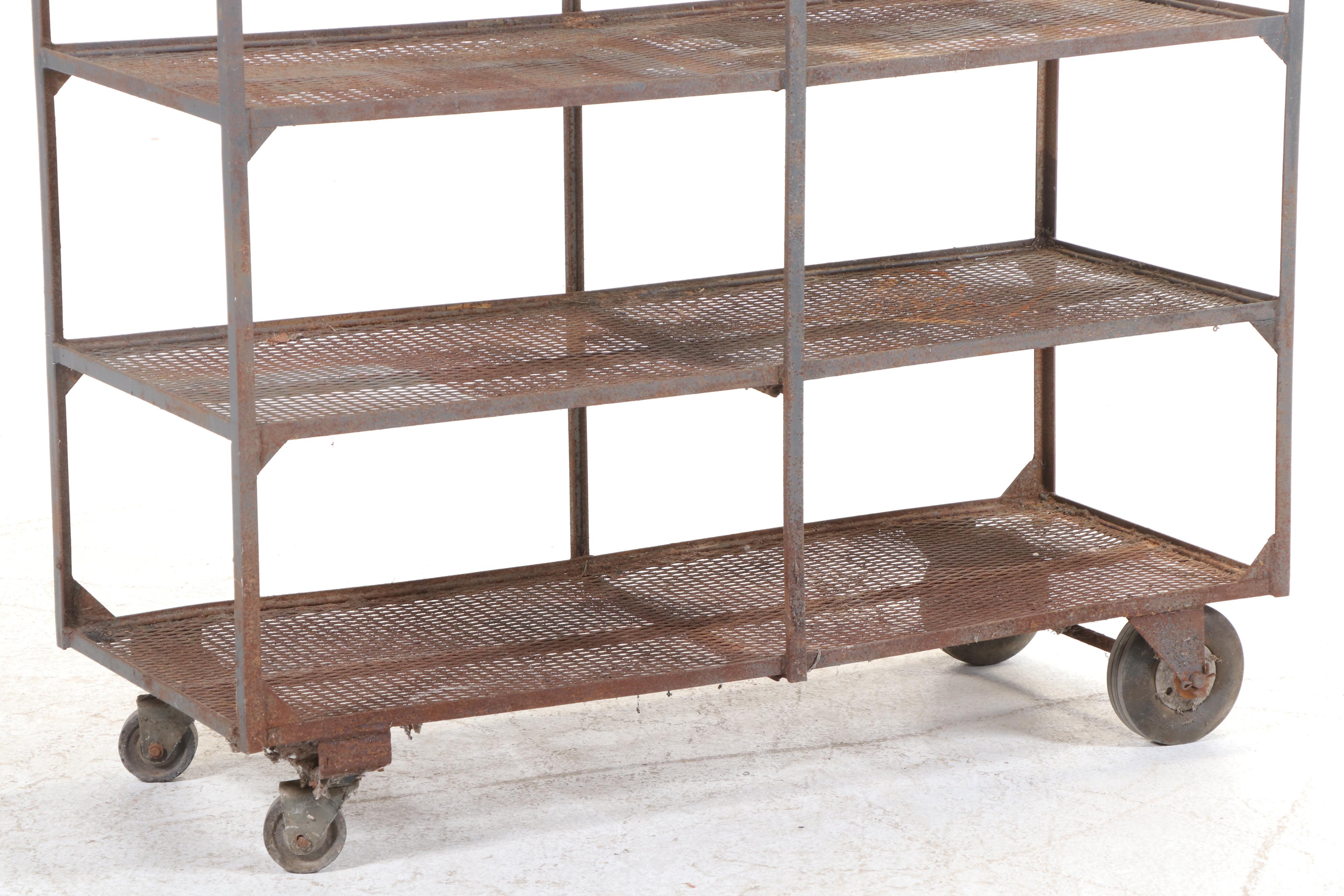 Industrial Iron and Wire Mesh Six-Tier Warehouse Cart