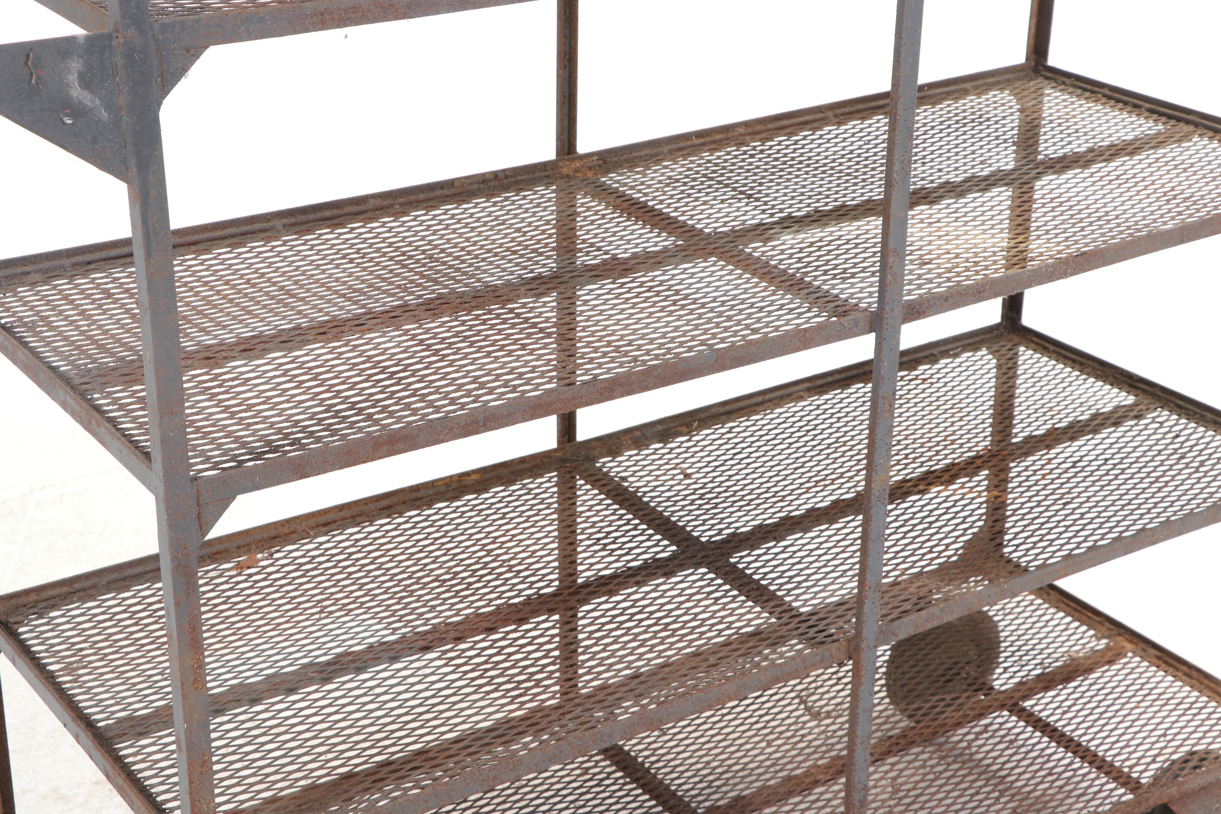 Industrial Iron and Wire Mesh Six-Tier Warehouse Cart