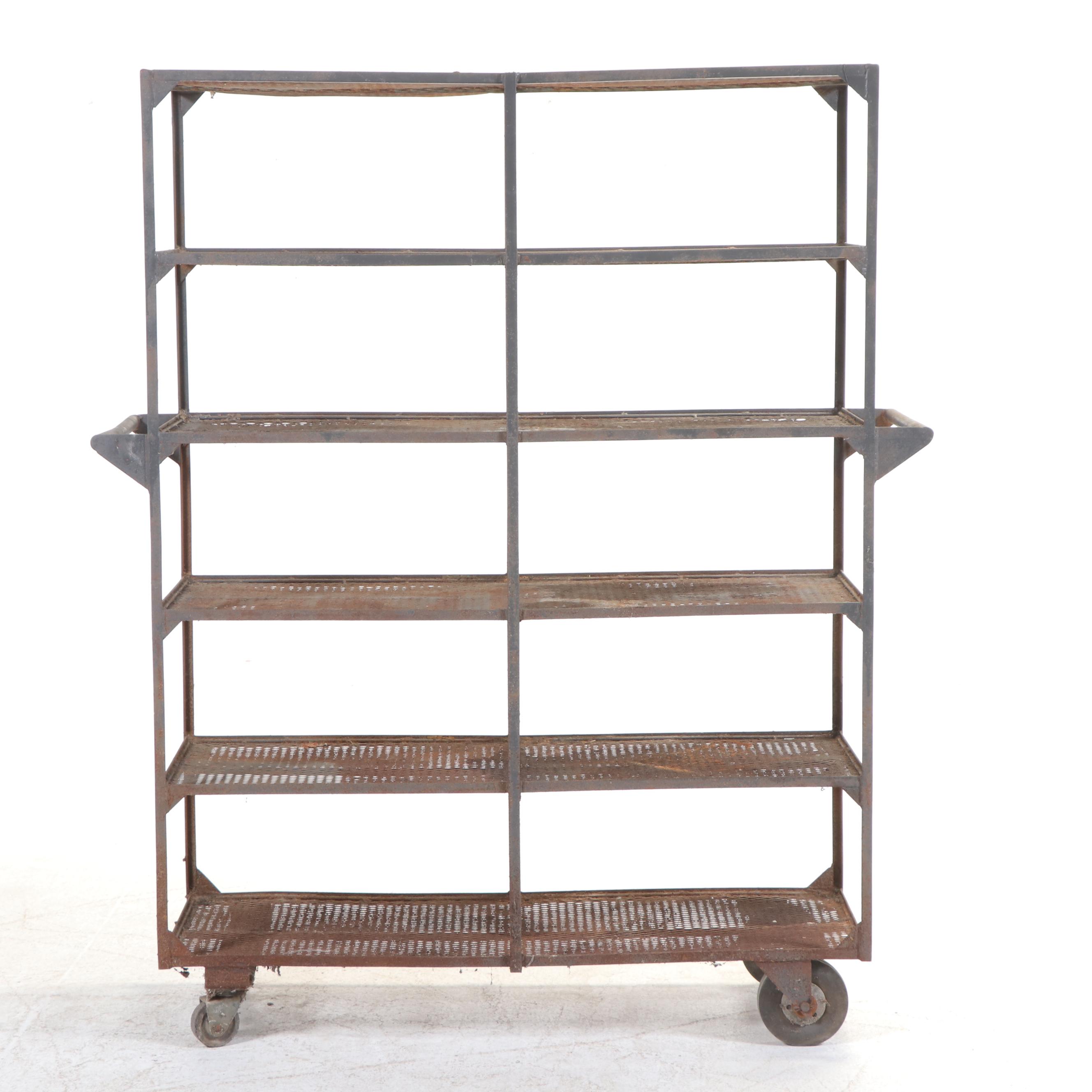 Industrial Iron and Wire Mesh Six-Tier Warehouse Cart