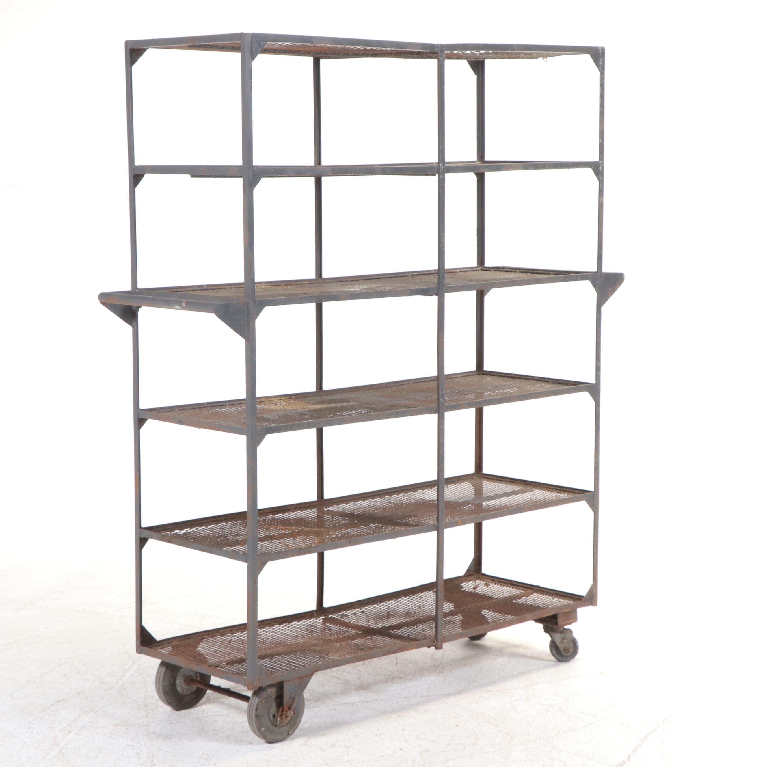 Industrial Iron and Wire Mesh Six-Tier Warehouse Cart
