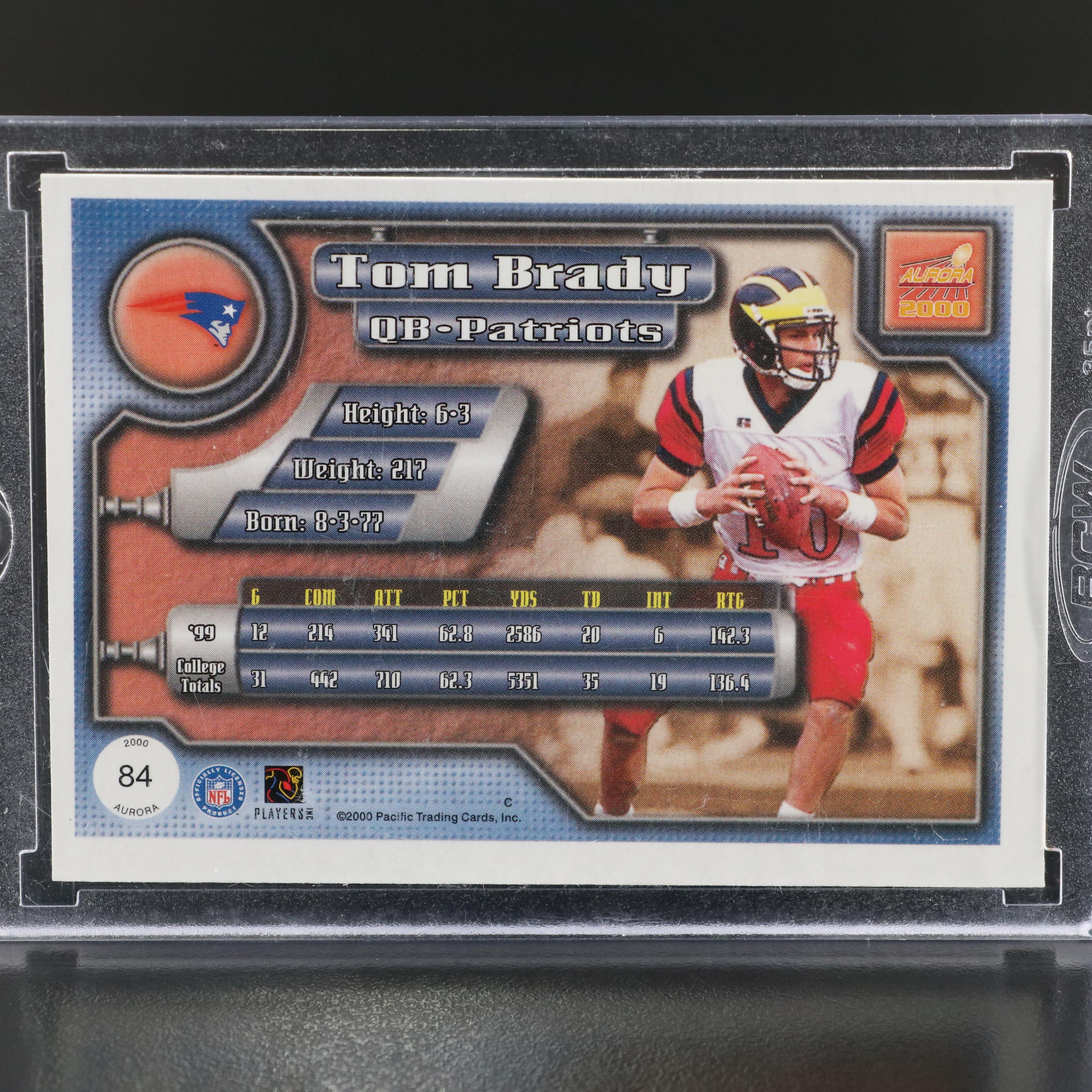 2000 Aurora Tom Brady New England Patriots Rookie Football Card