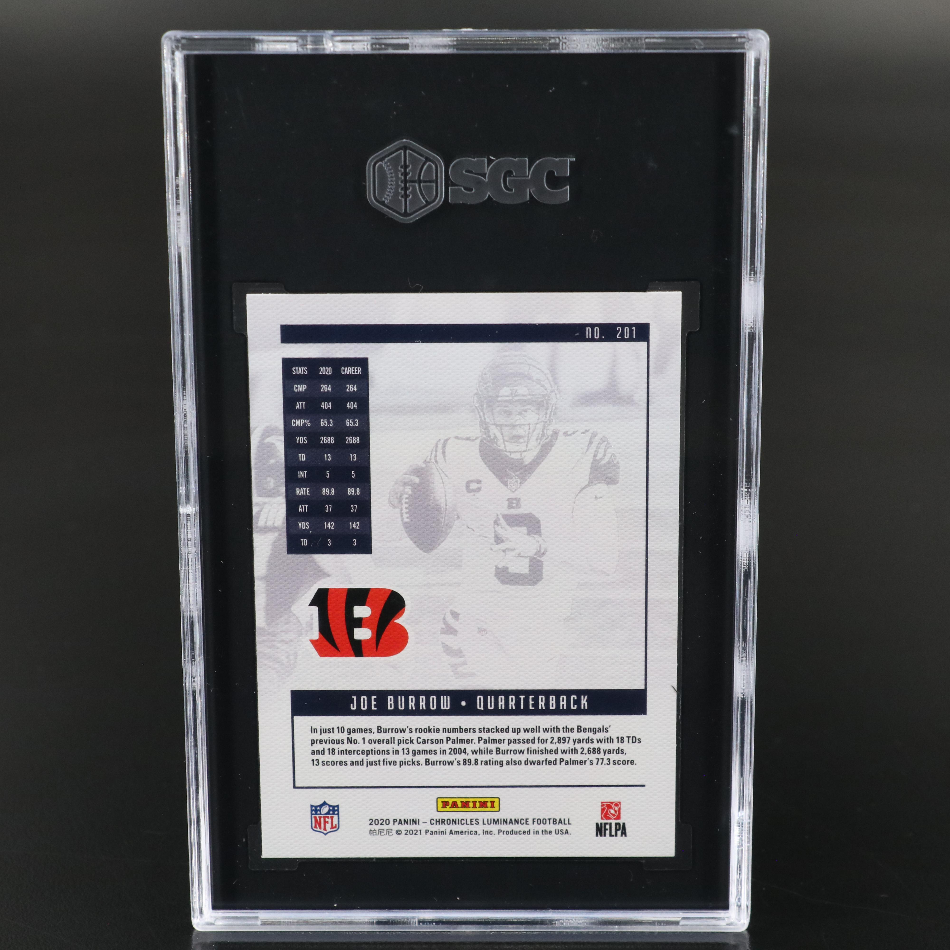 2020 Panini Chronicles Joe Burrow Luminance Rookie Football Card Graded SGC 10