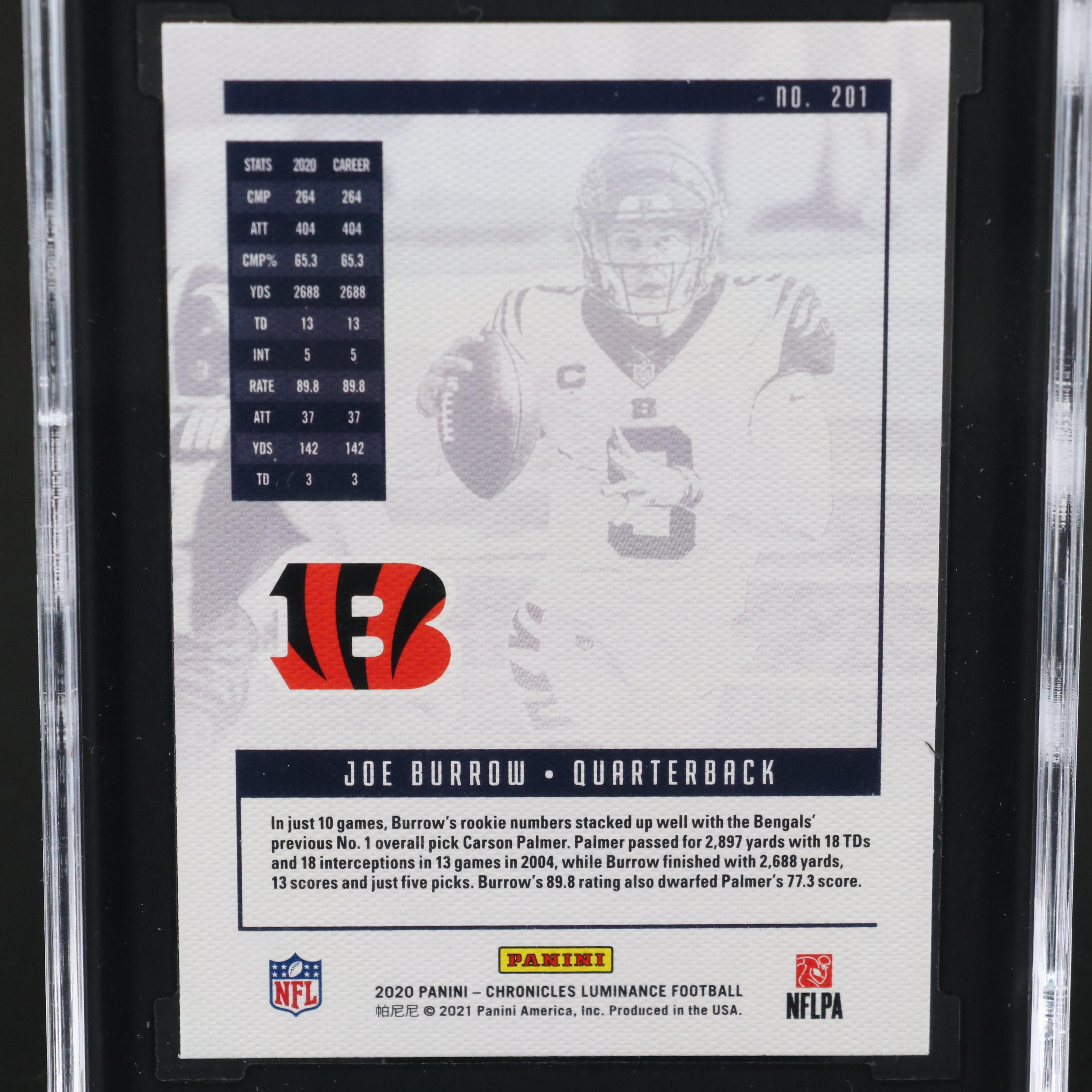 2020 Panini Chronicles Joe Burrow Luminance Rookie Football Card Graded SGC 10