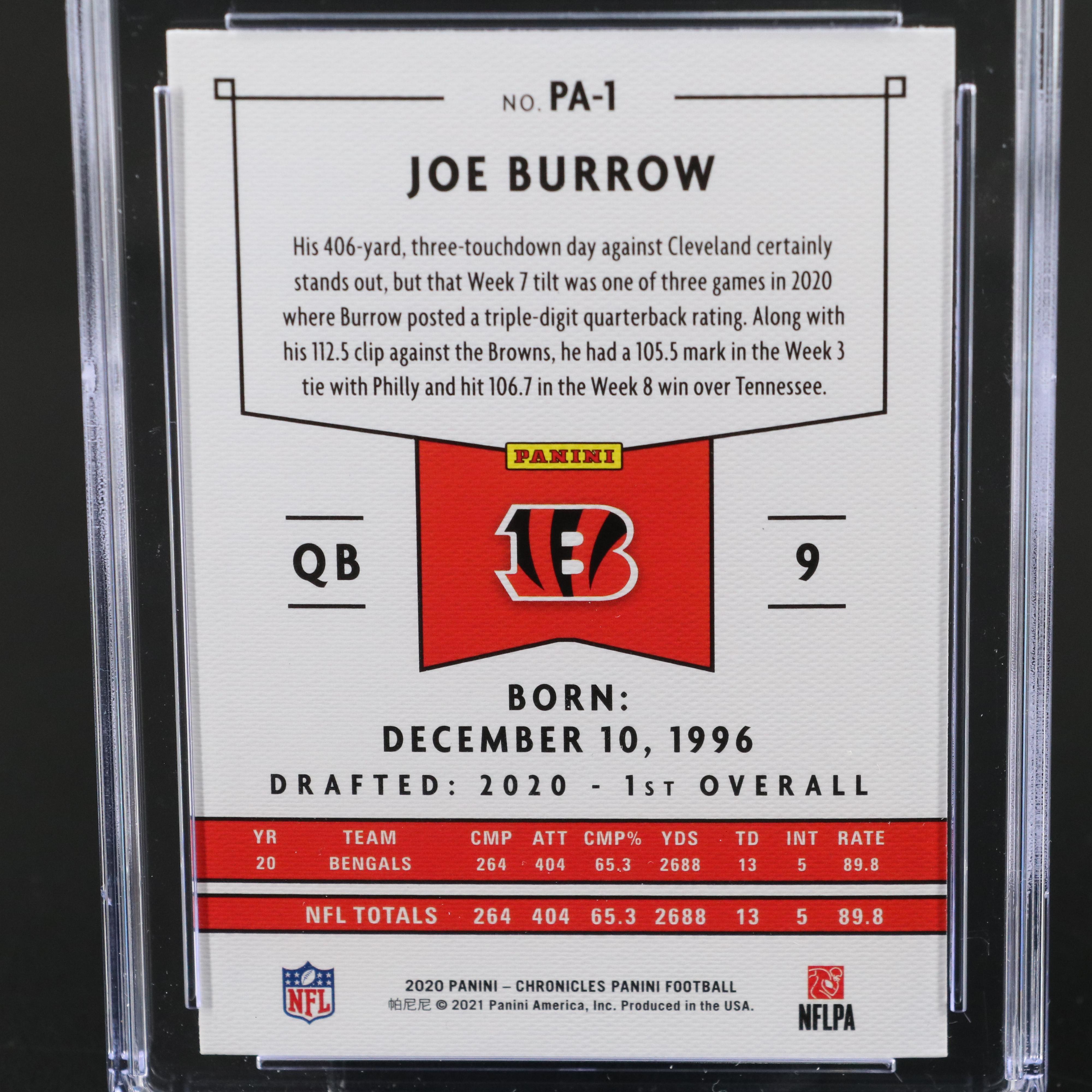 2020 Chronicles Joe Burrow Cincinnati Bengals Pink Rookie Card Graded CGC 10