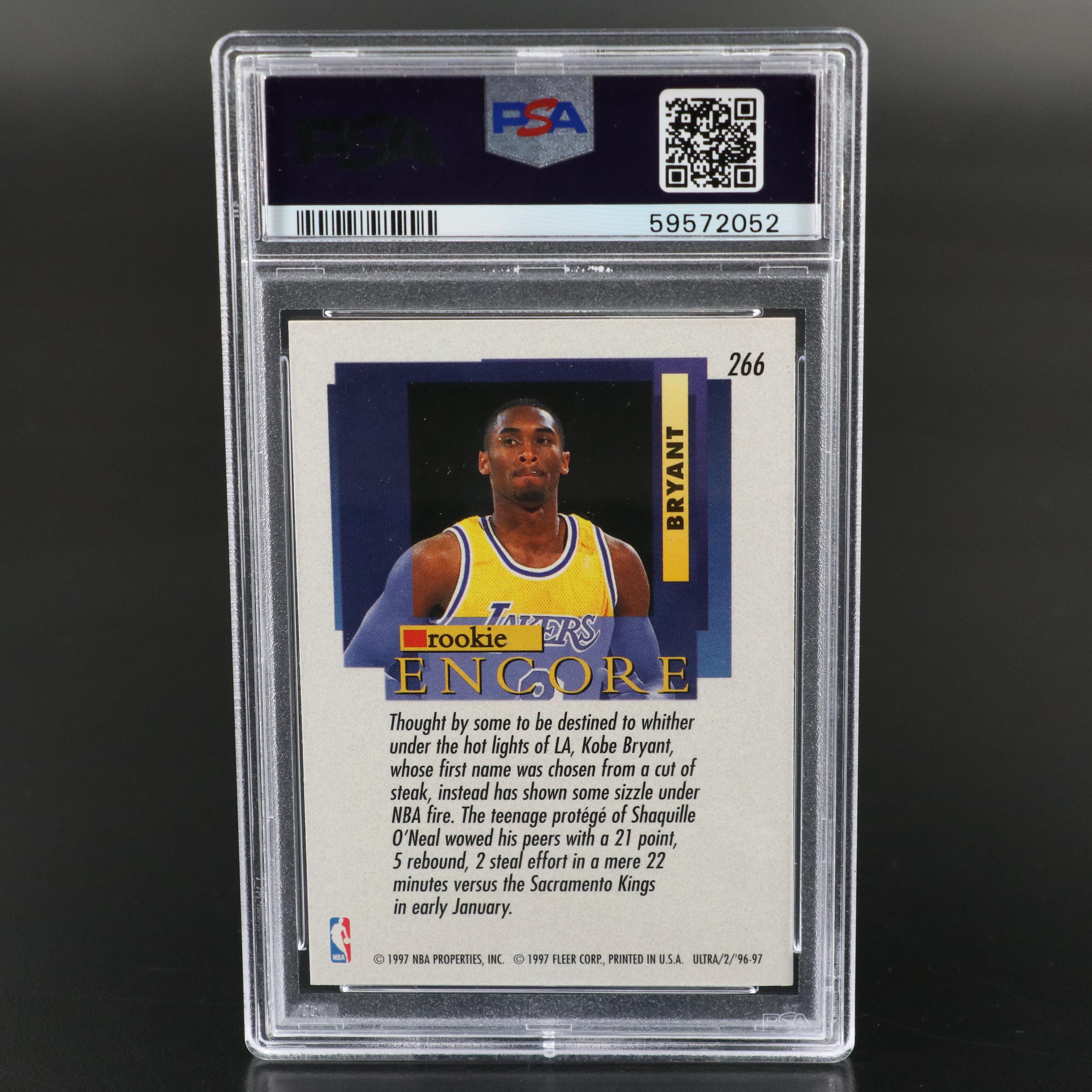 1996 Fleer Ultra Kobe Bryant Los Angeles Lakers Rookie Card Graded PSA 9