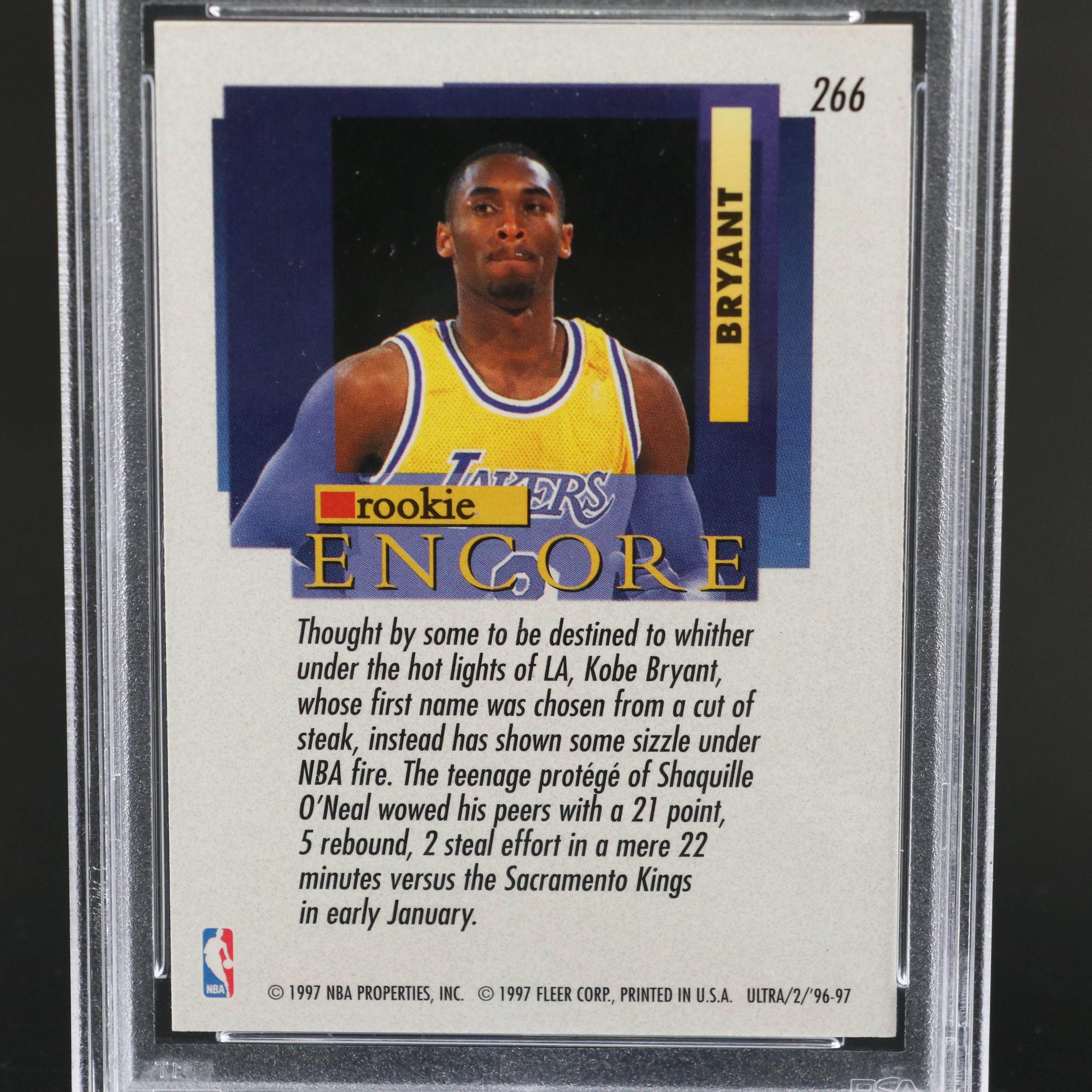 1996 Fleer Ultra Kobe Bryant Los Angeles Lakers Rookie Card Graded PSA 9