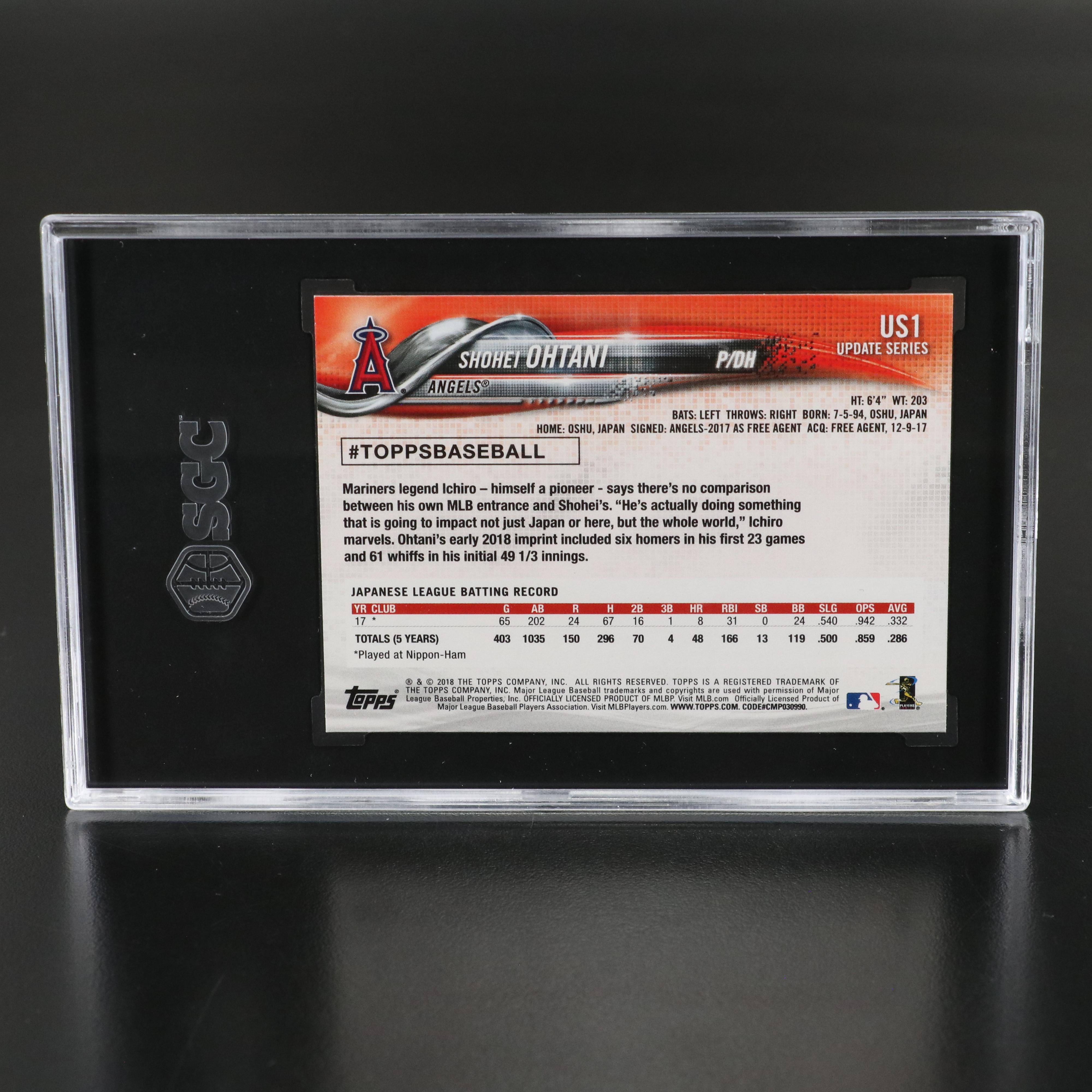 2018 Topps Update Shohei Ohtani Rookie Baseball Card Graded SGC 10