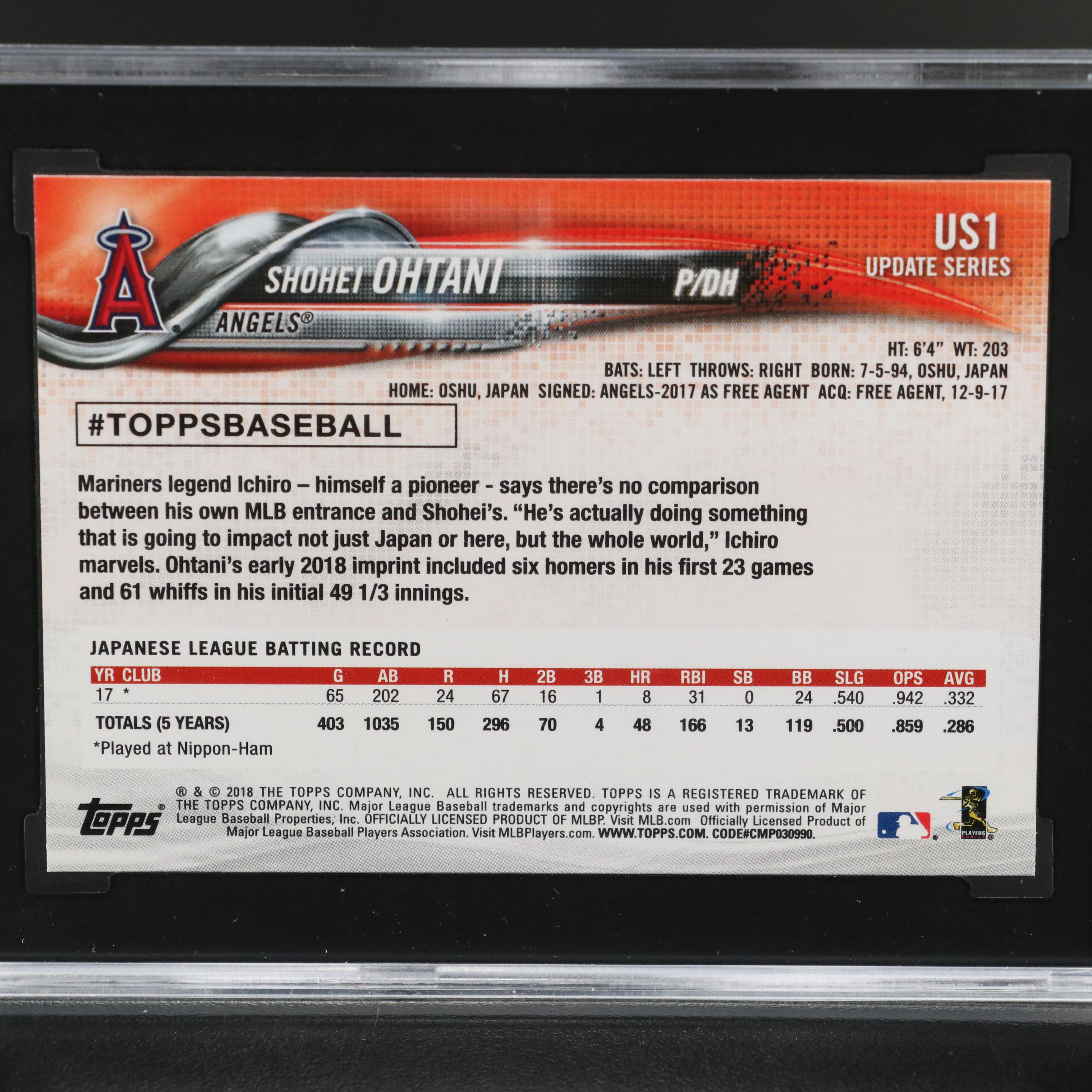 2018 Topps Update Shohei Ohtani Rookie Baseball Card Graded SGC 10
