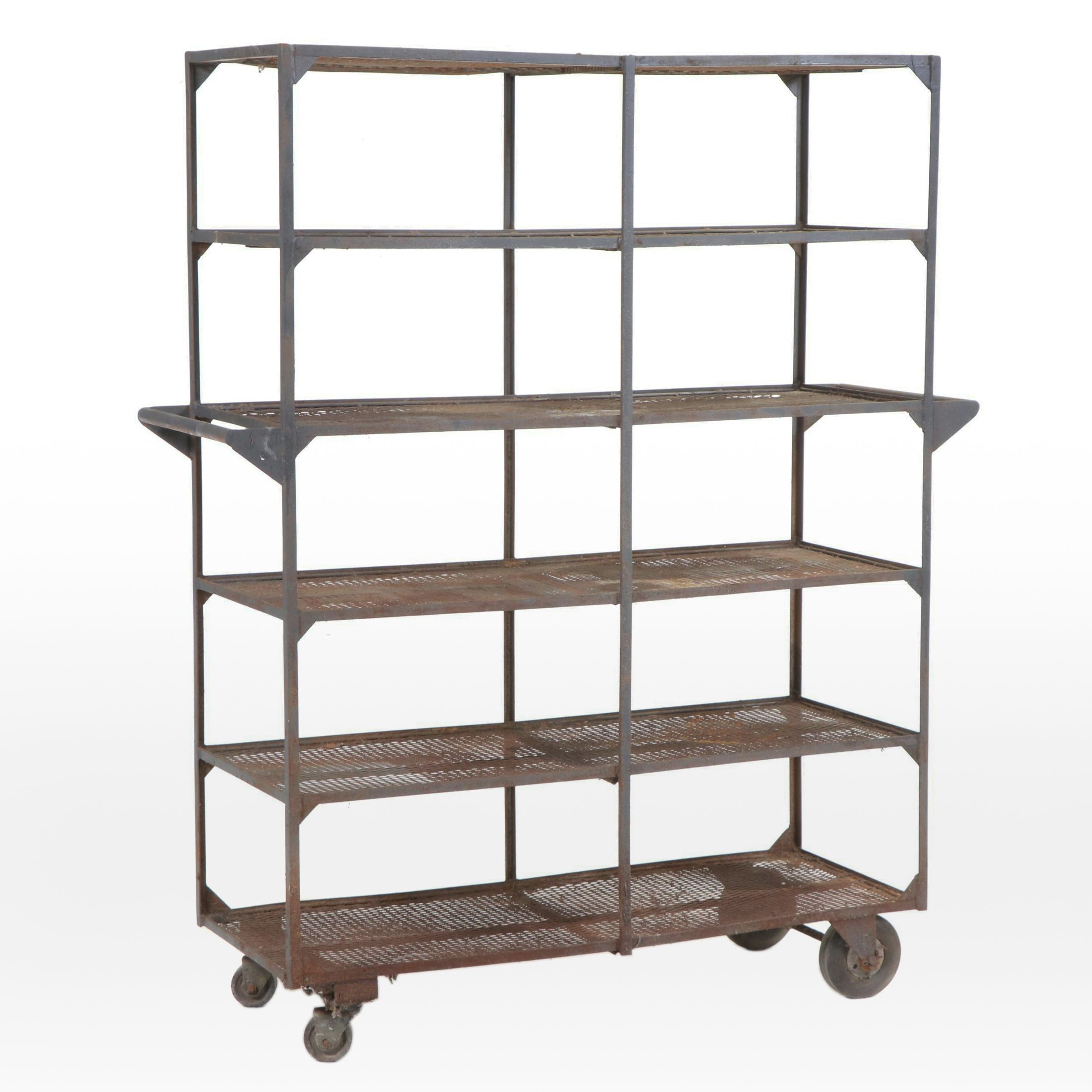 Industrial Iron and Wire Mesh Six-Tier Warehouse Cart