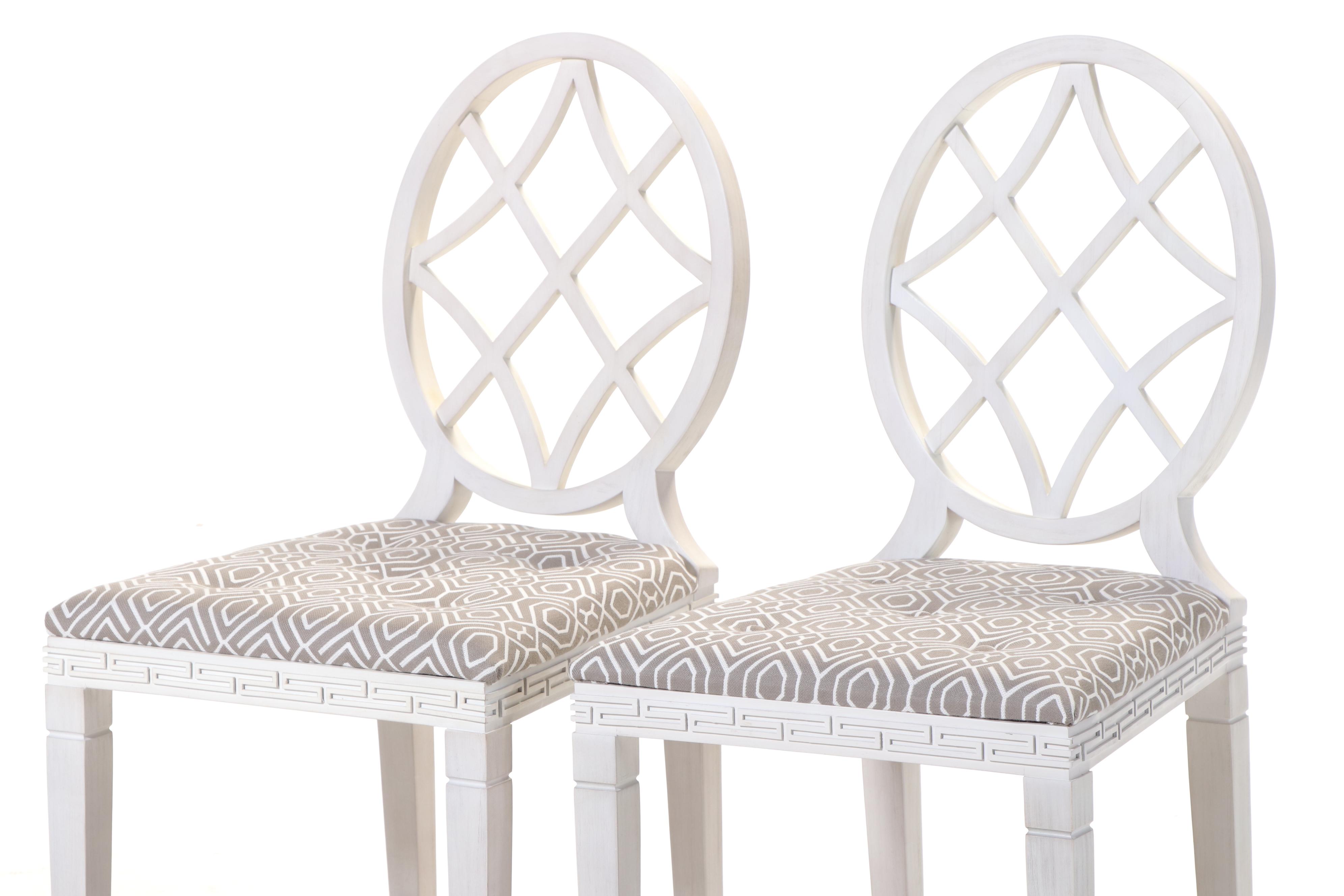 Pair of Ballard Designs White-Painted and Button-Tufted Counter Stools