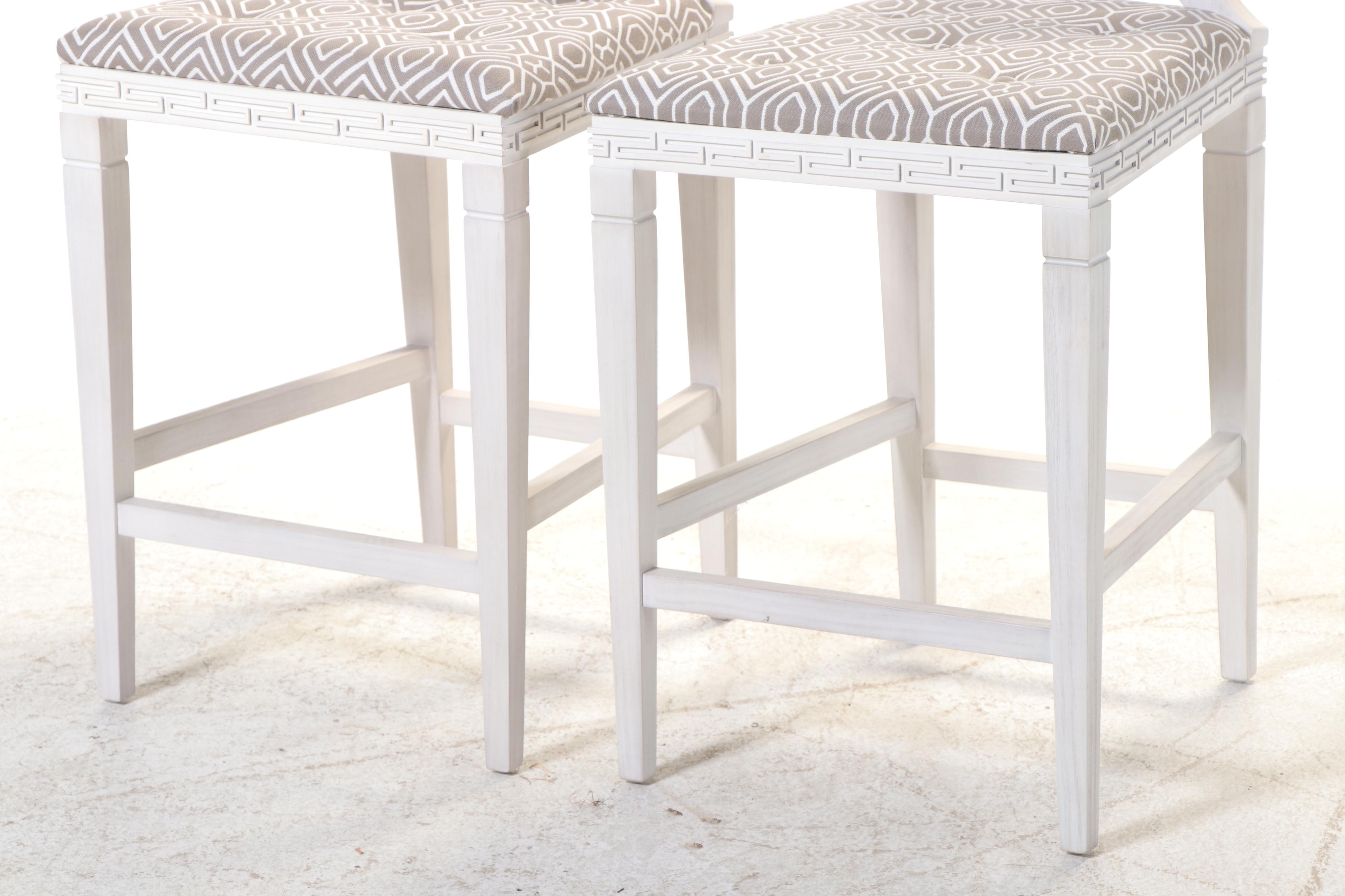 Pair of Ballard Designs White-Painted and Button-Tufted Counter Stools