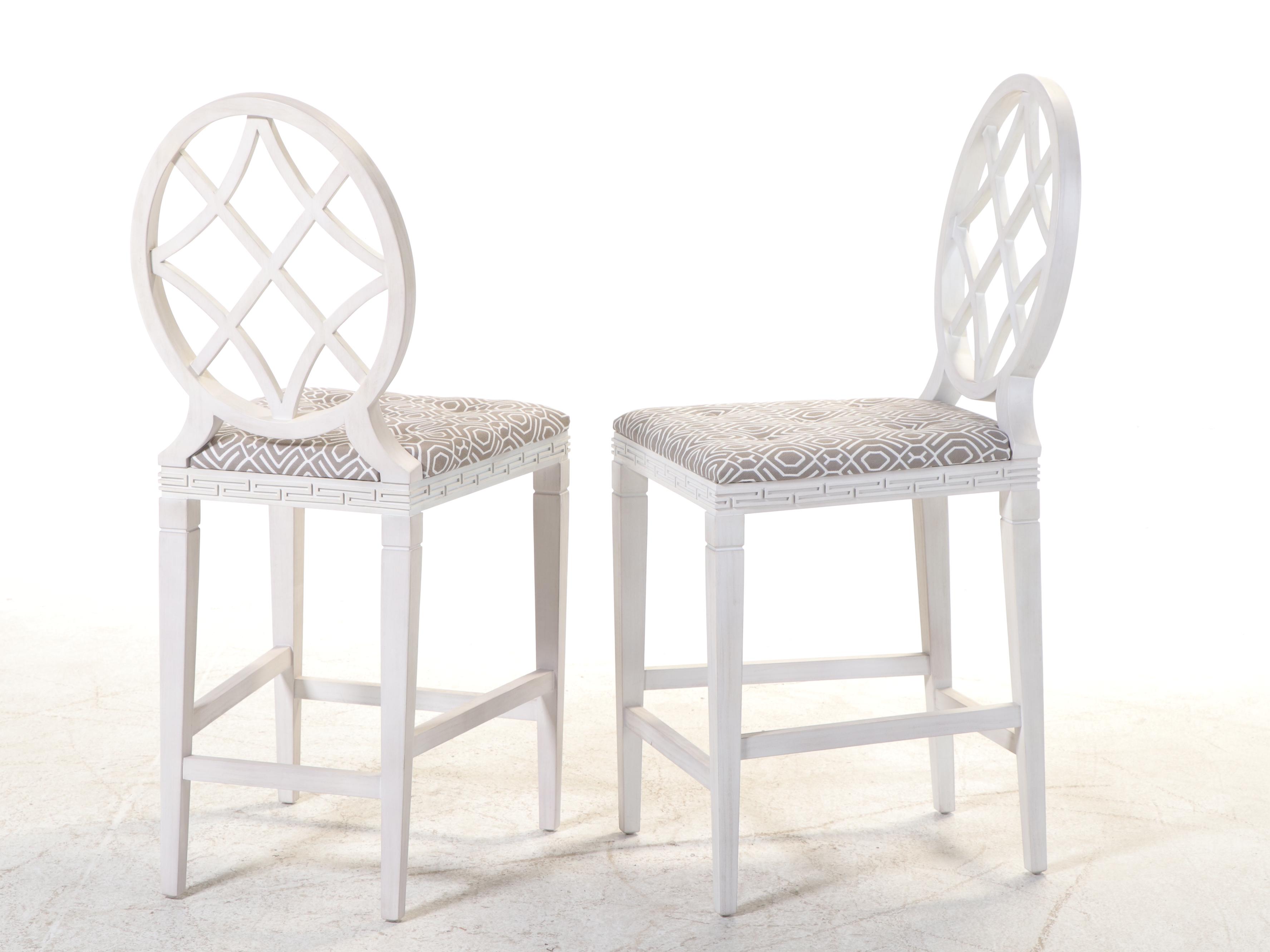 Pair of Ballard Designs White-Painted and Button-Tufted Counter Stools