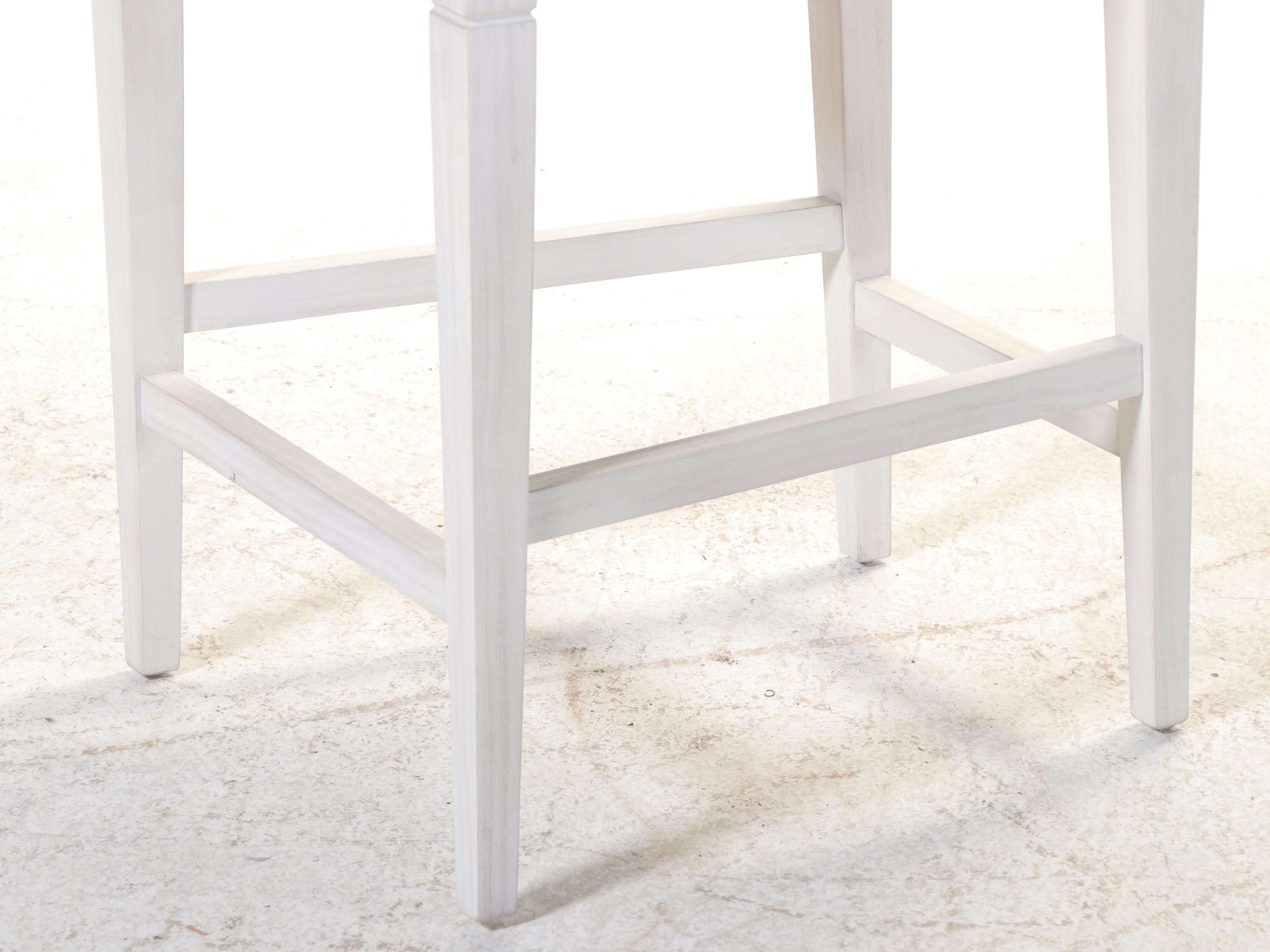 Pair of Ballard Designs White-Painted and Button-Tufted Counter Stools