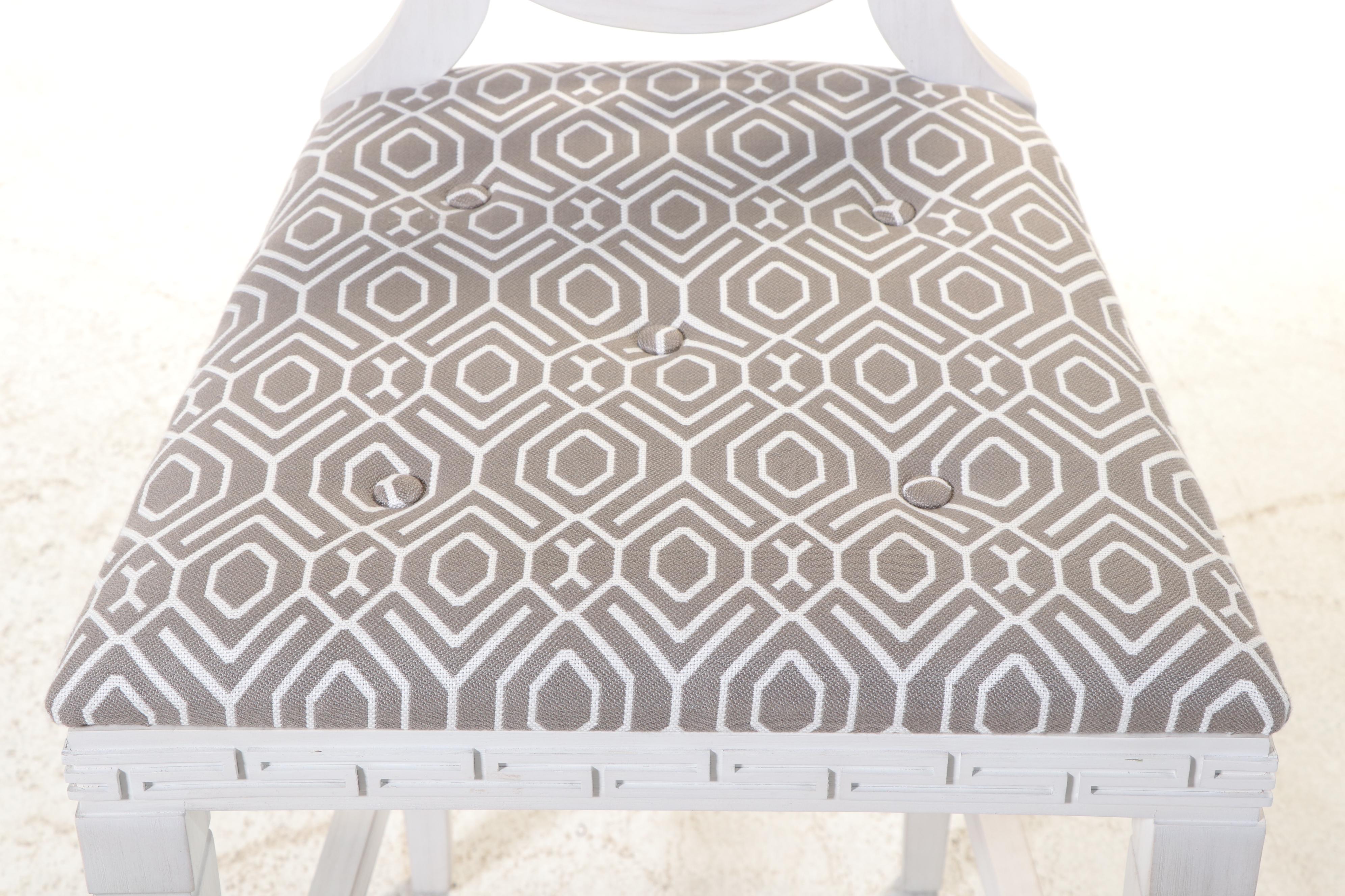 Pair of Ballard Designs White-Painted and Button-Tufted Counter Stools