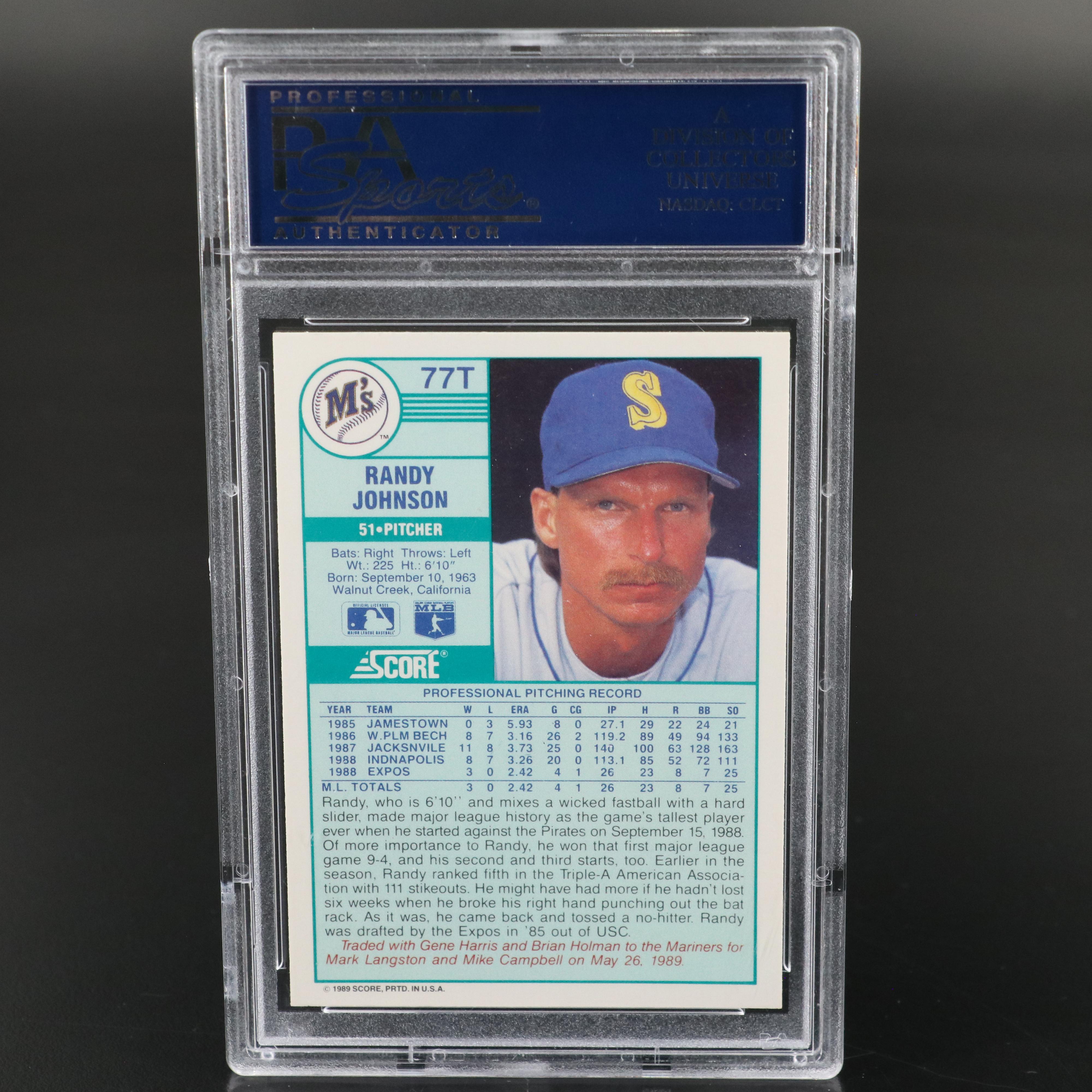1989 Score Traded Randy Johnson Seattle Mariners Rookie Card Graded PSA 10