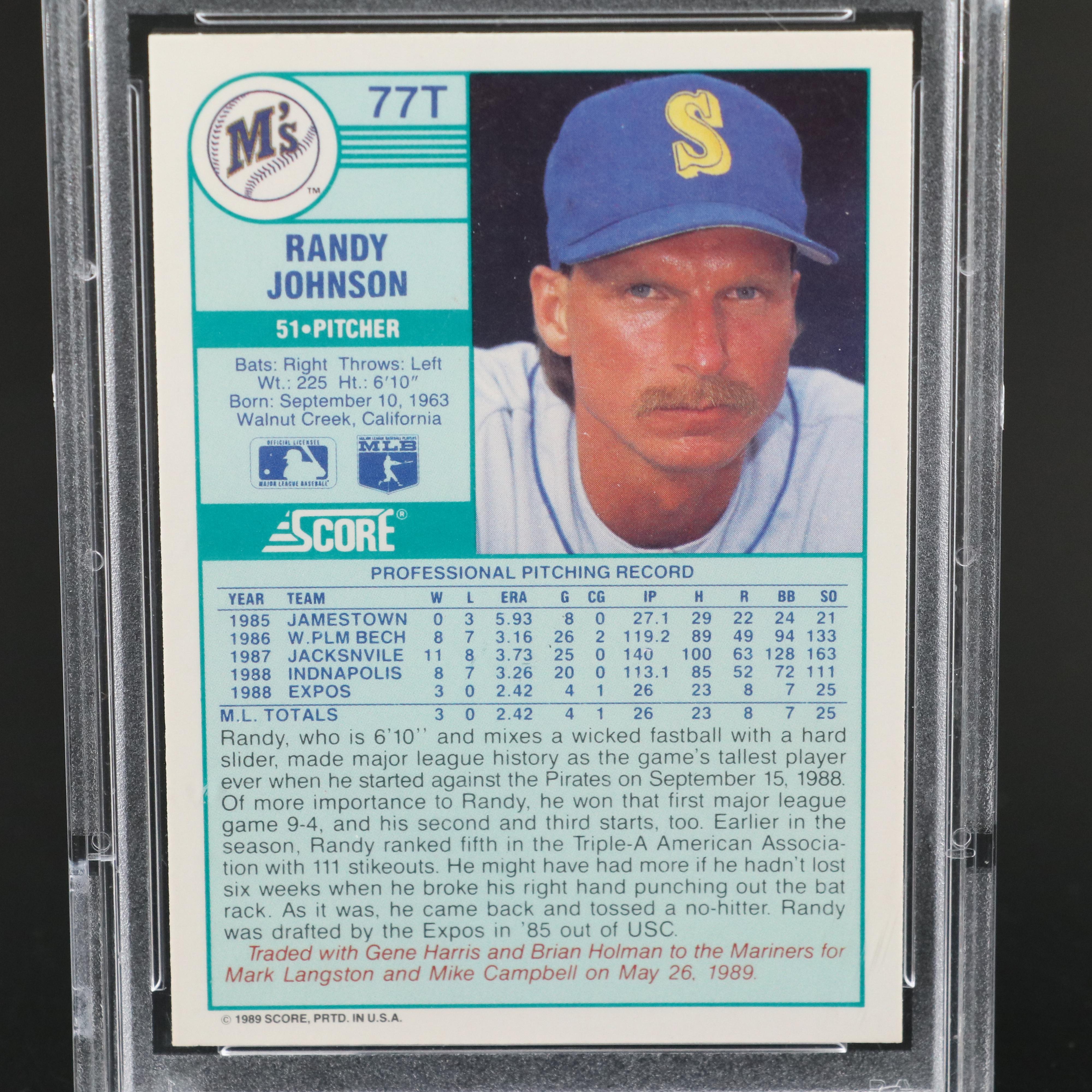 1989 Score Traded Randy Johnson Seattle Mariners Rookie Card Graded PSA 10