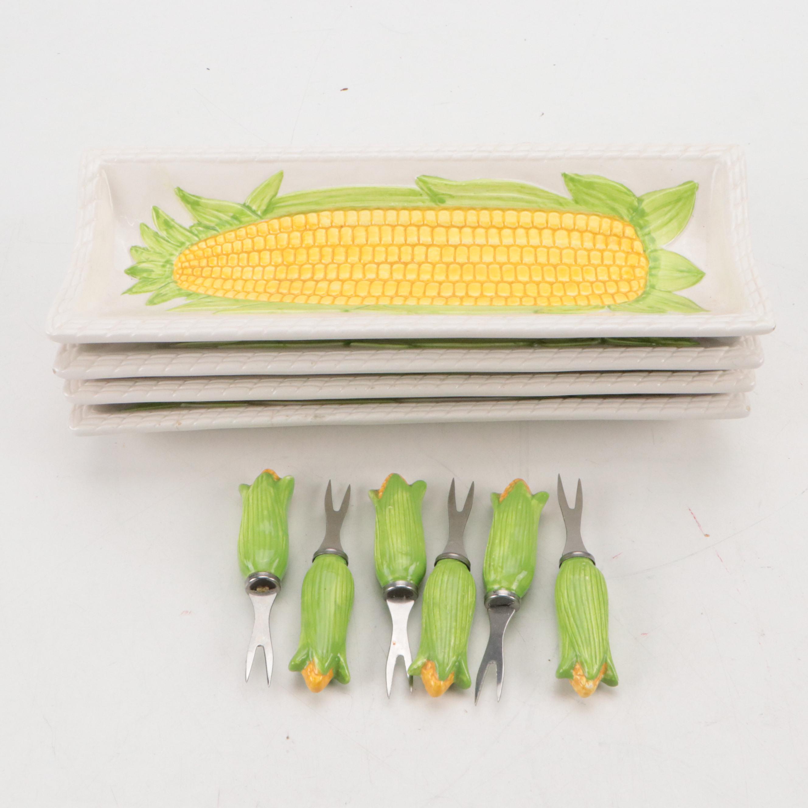 Shawnee Pottery Ceramic "Corn King" Teapot with Other Serveware