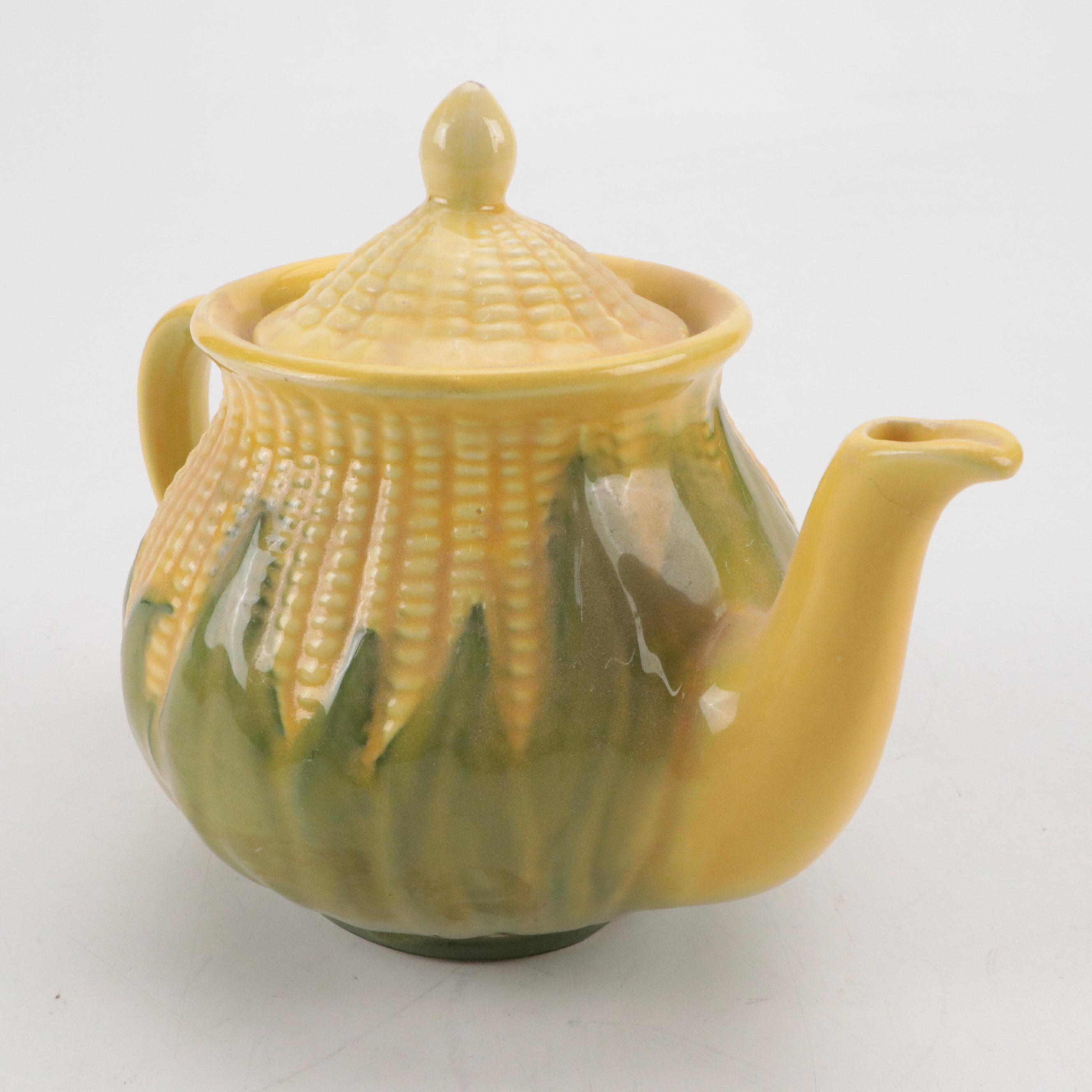Shawnee Pottery Ceramic "Corn King" Teapot with Other Serveware
