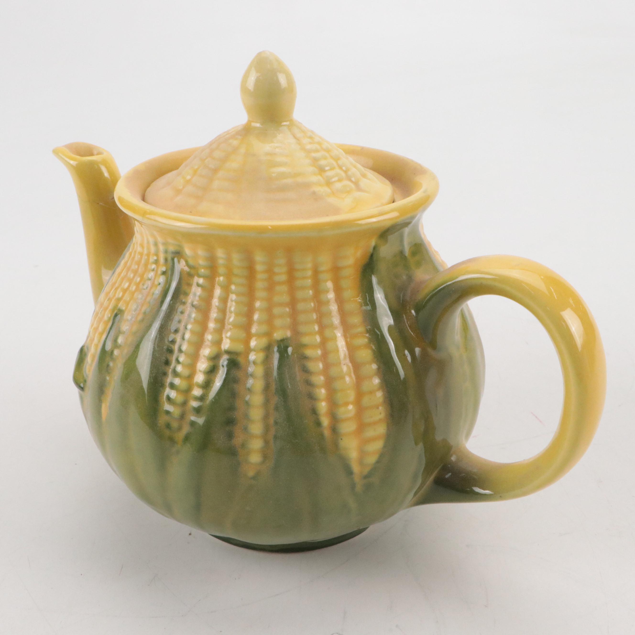 Shawnee Pottery Ceramic "Corn King" Teapot with Other Serveware