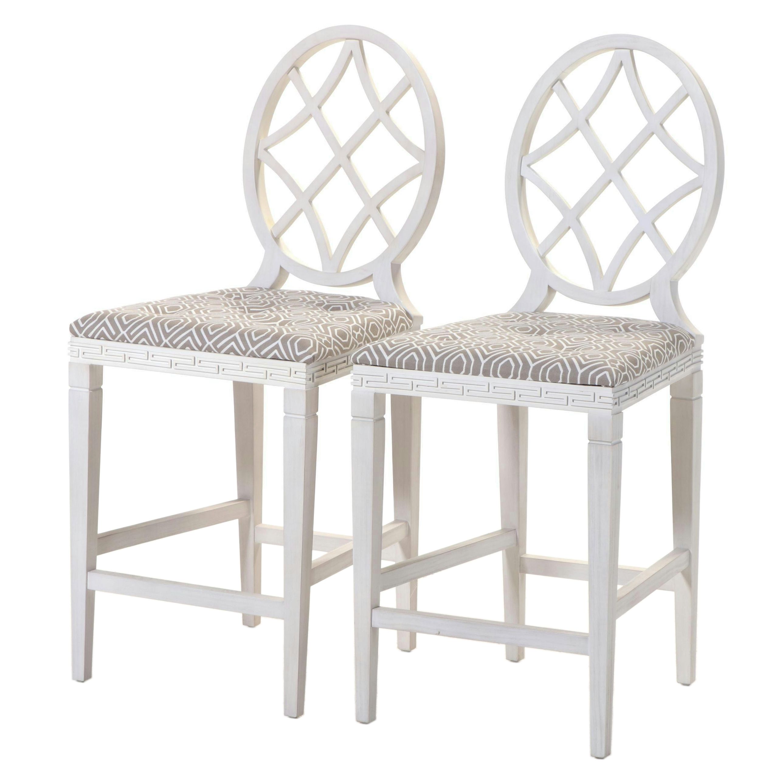 Pair of Ballard Designs White-Painted and Button-Tufted Counter Stools