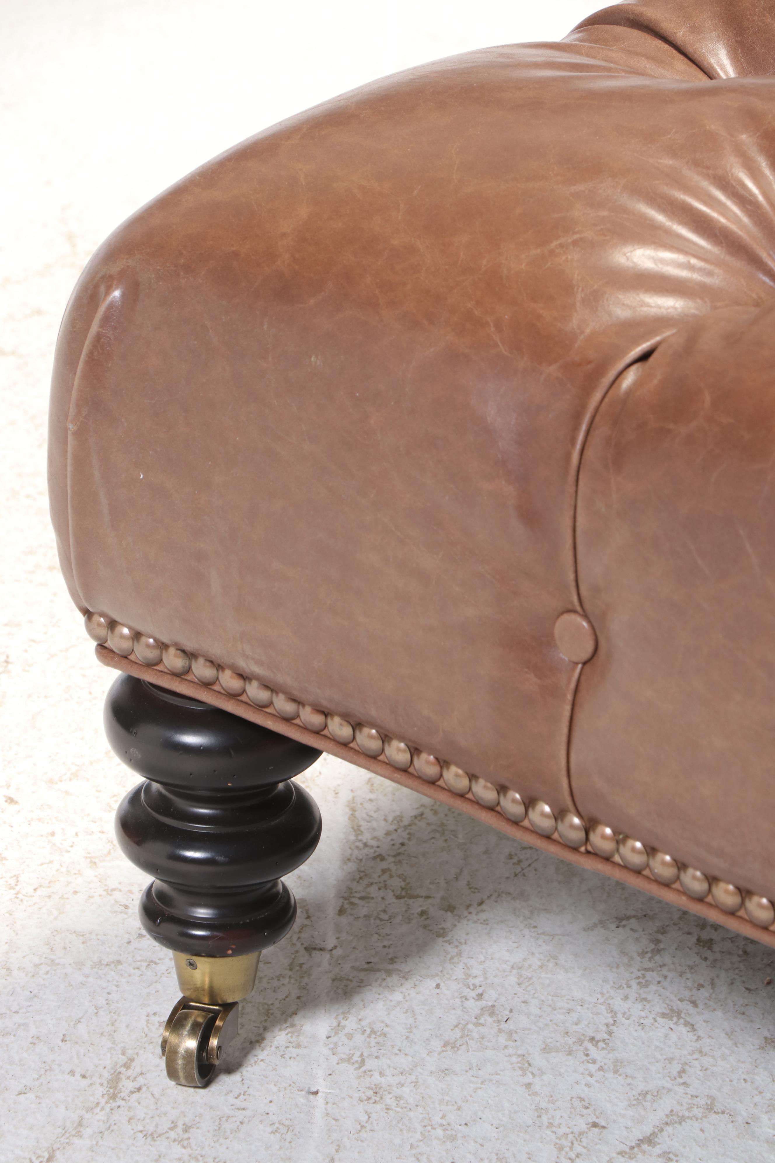 Victorian Style Button-Tufted Faux-Leather Cocktail Ottoman with Nailheads